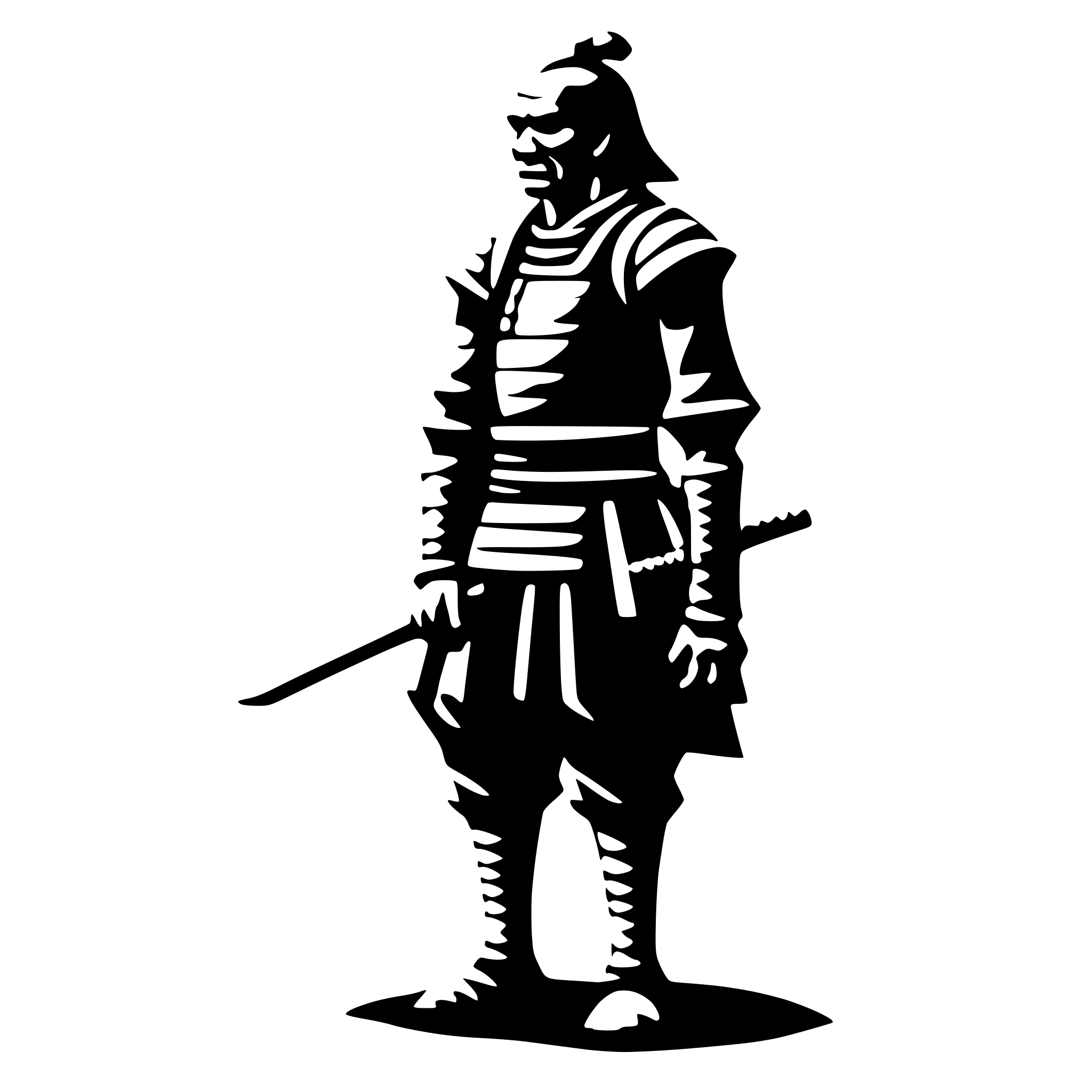 AI-generated SVG of a old samurai, side view, nostalgic