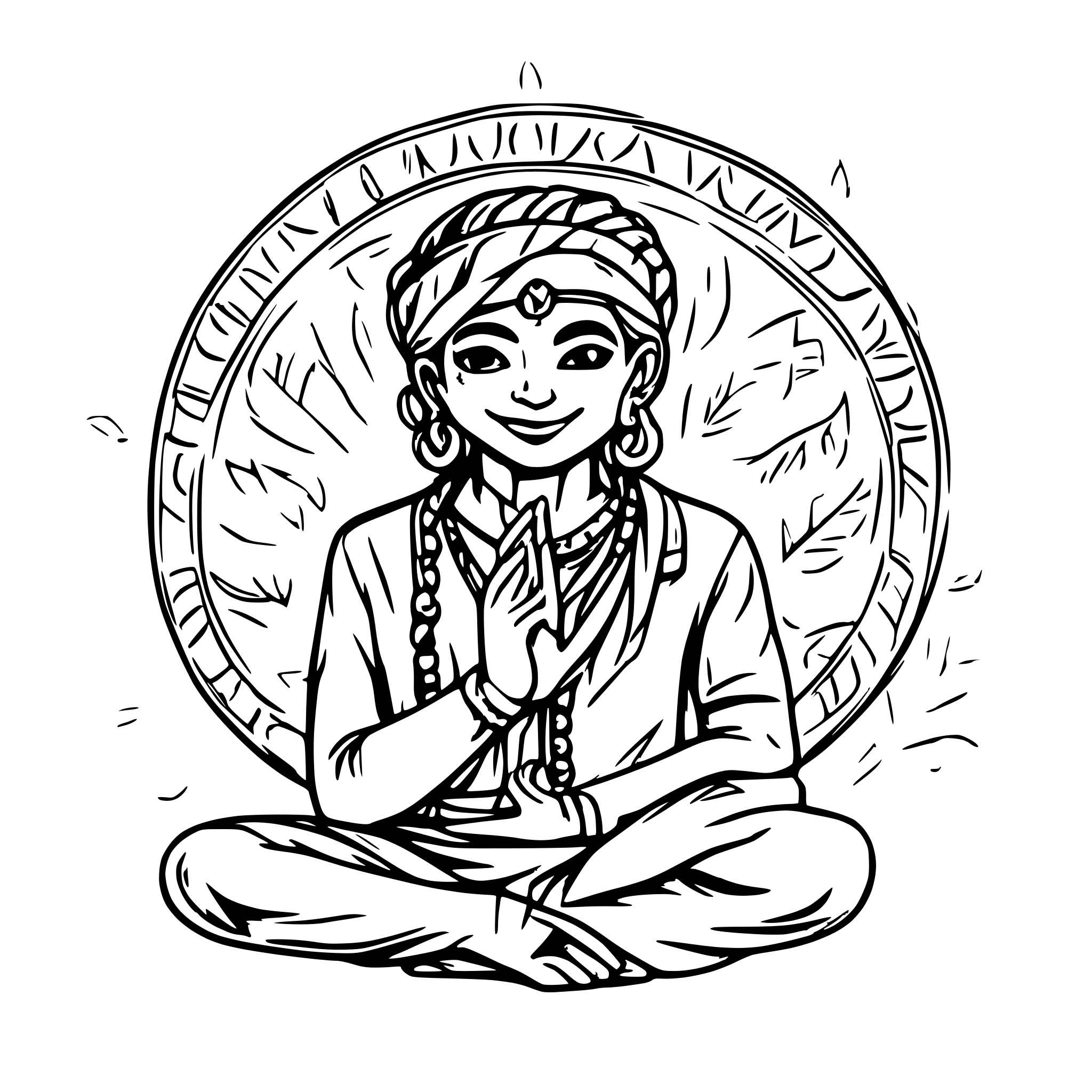 AI-generated SVG of a charming indian man of white complexion and twinkle in eyes doing namaste