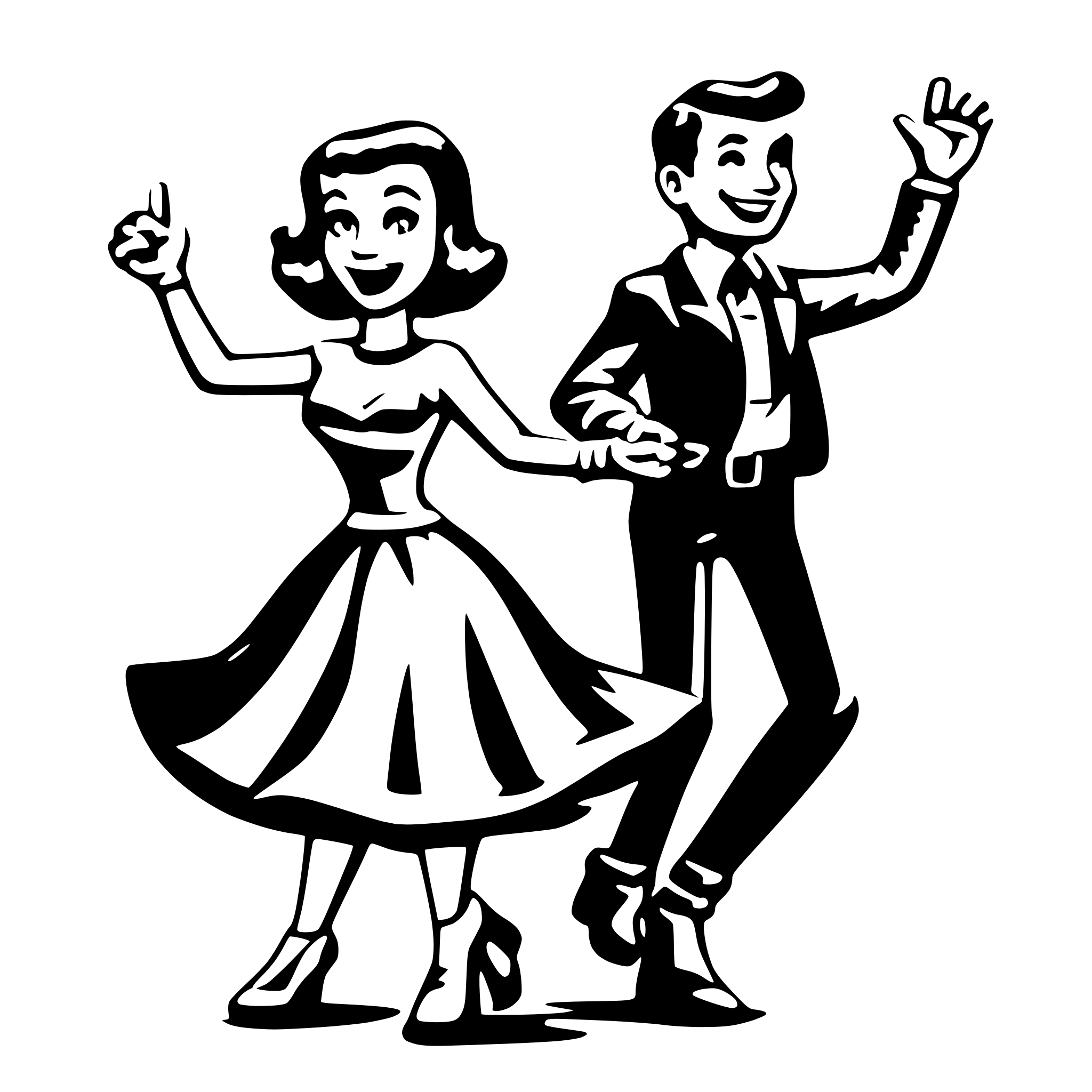 AI-generated SVG of 'Dancing Thumbs retro 50s cartoon'