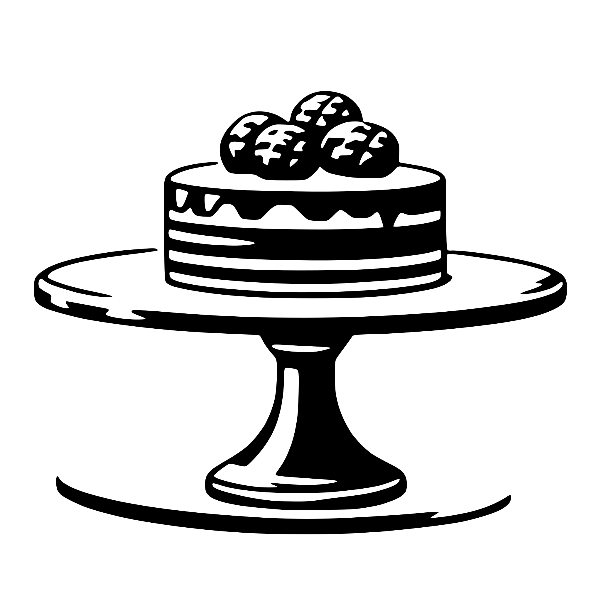 The SVG depicts a simple, stylized illustration of a cake with three berries on top, placed on a round, flat surface that could be a cake stand. The cake has a layered structure with a visible filling or frosting between the layers, and it is topped with a smooth, glossy icing. The berries are round with a textured surface, suggesting they are raspberries or a similar type of fruit. The illustration is minimalistic, with no additional details or background elements, focusing solely on the cake and berries. The style is clean and modern, with a limited color palette that emphasizes the shapes and textures of the objects. 