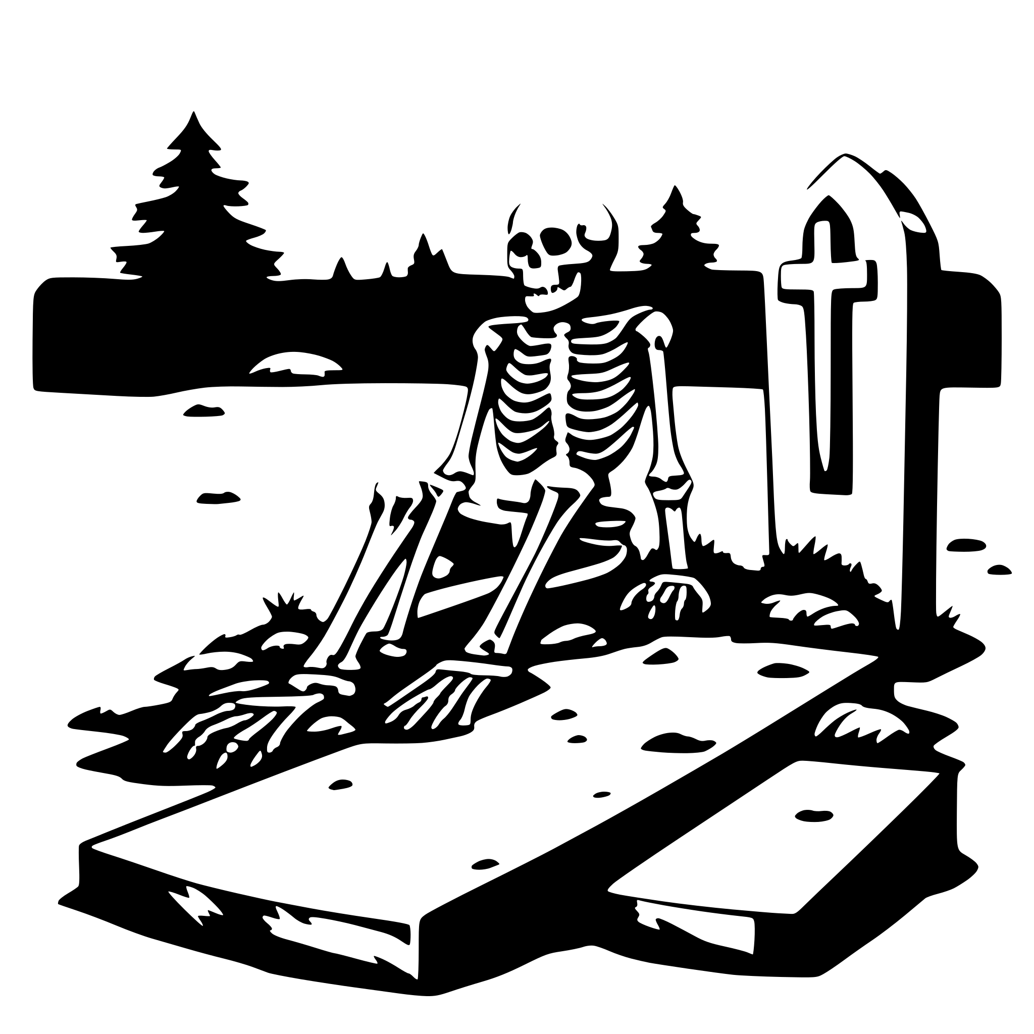 AI-generated SVG of a a skeleton climbs out of a grave