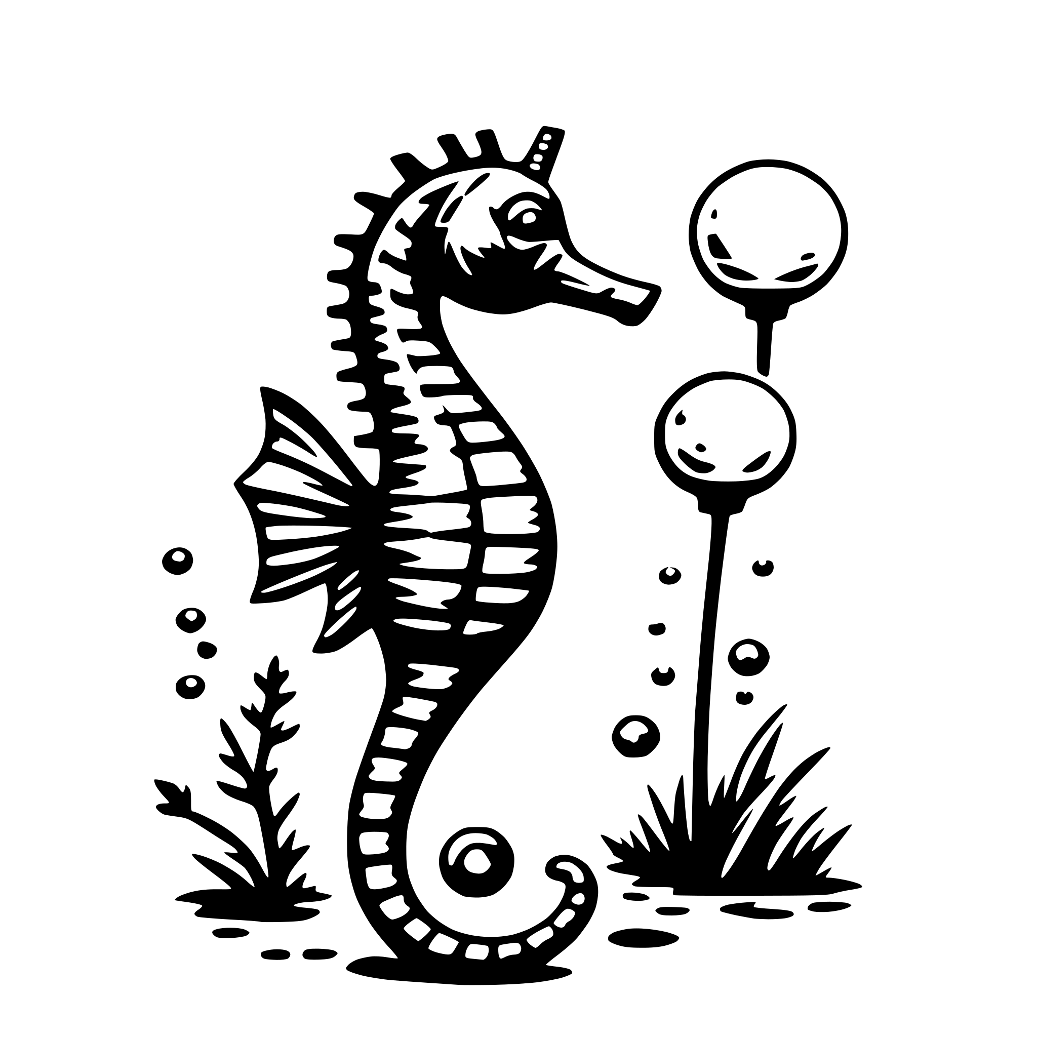 AI-generated SVG of a seahorse and bubbles