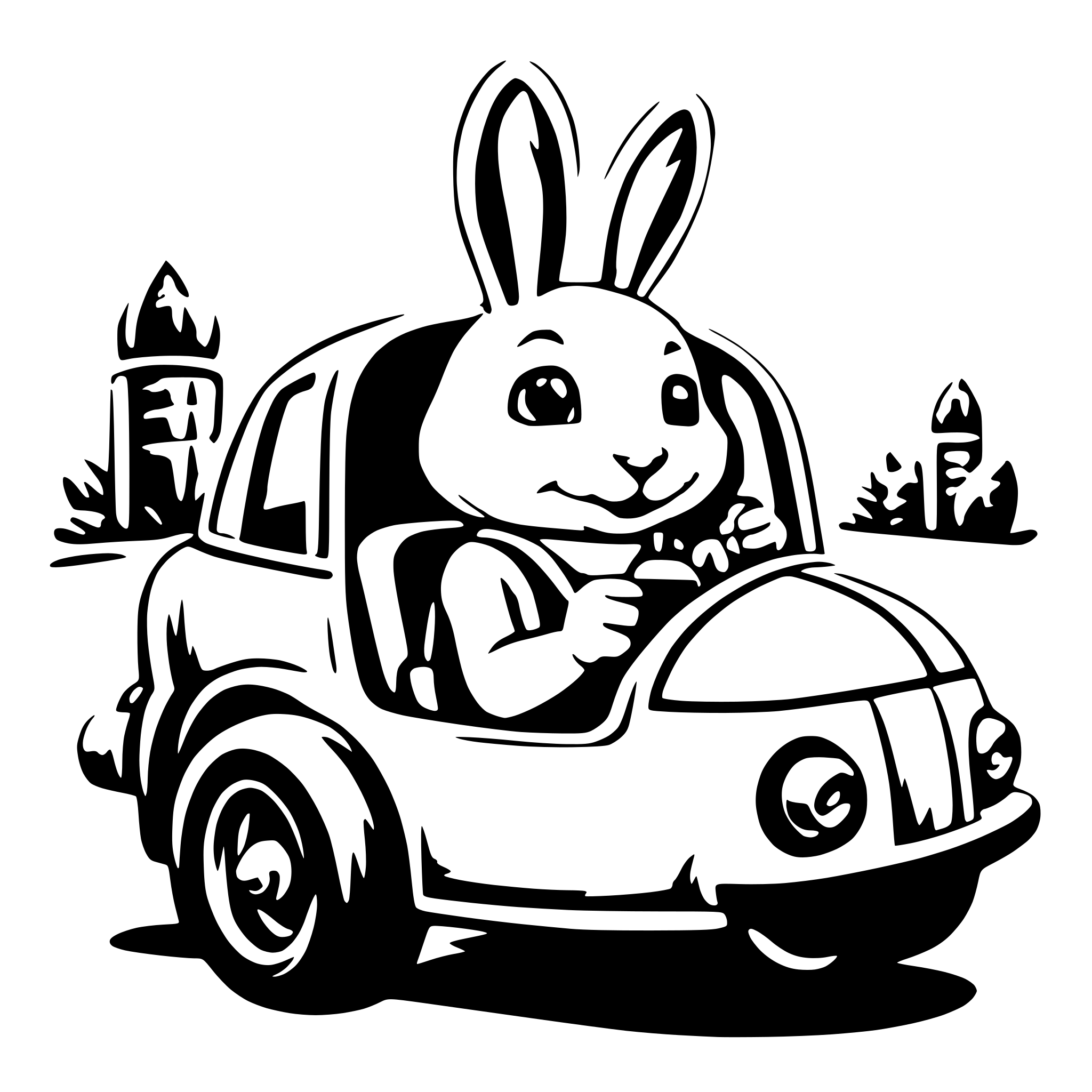 AI-generated SVG of a Cute bunny driving carrot car