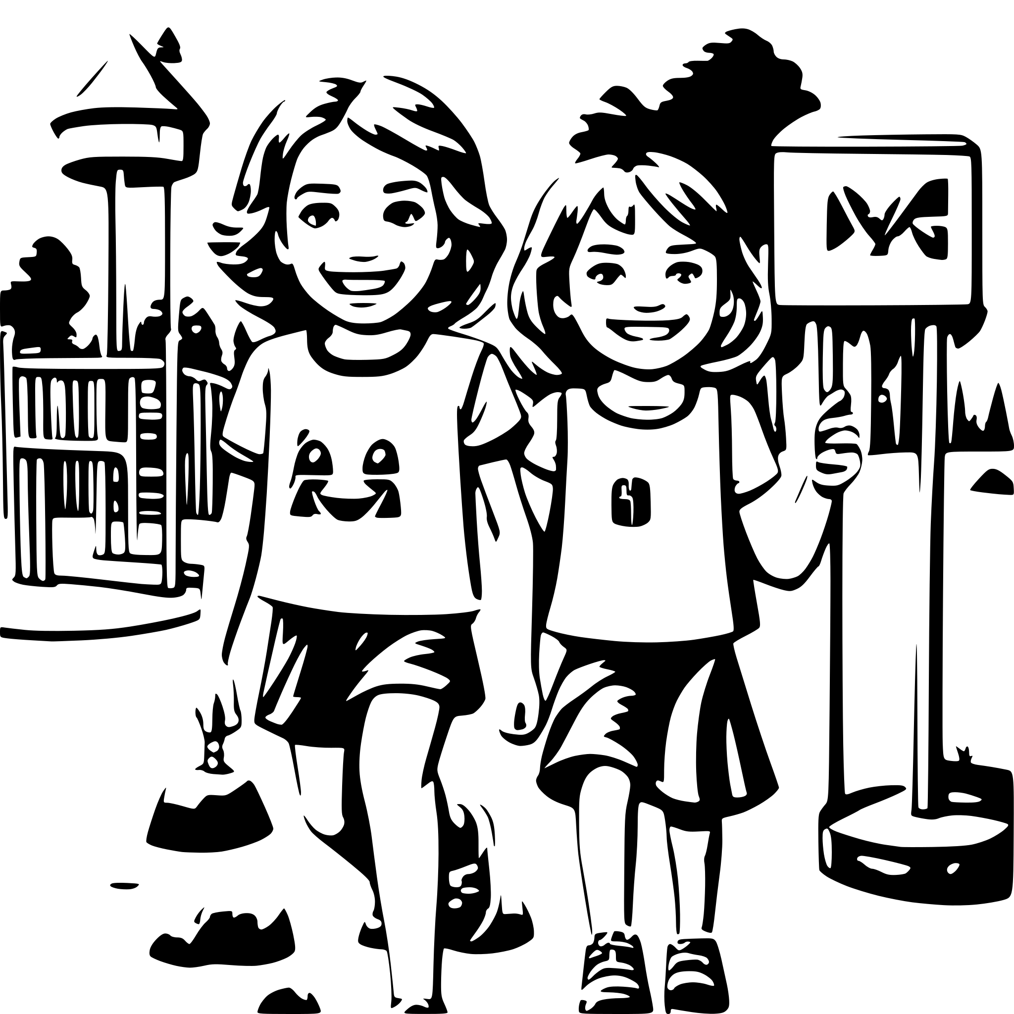 AI-generated SVG of a many children with smiling face paying on the playground