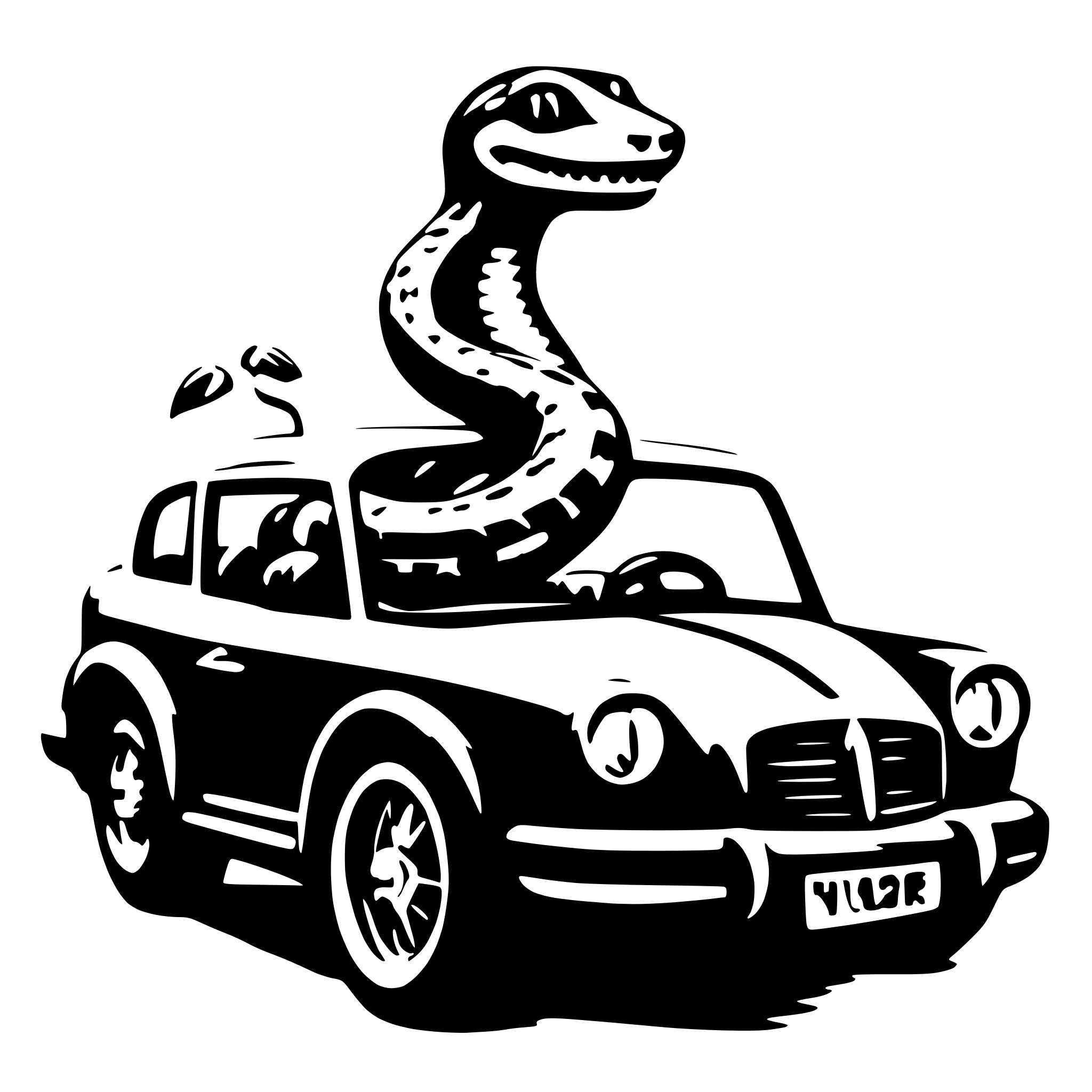 AI-generated SVG of a a snake driving a car
