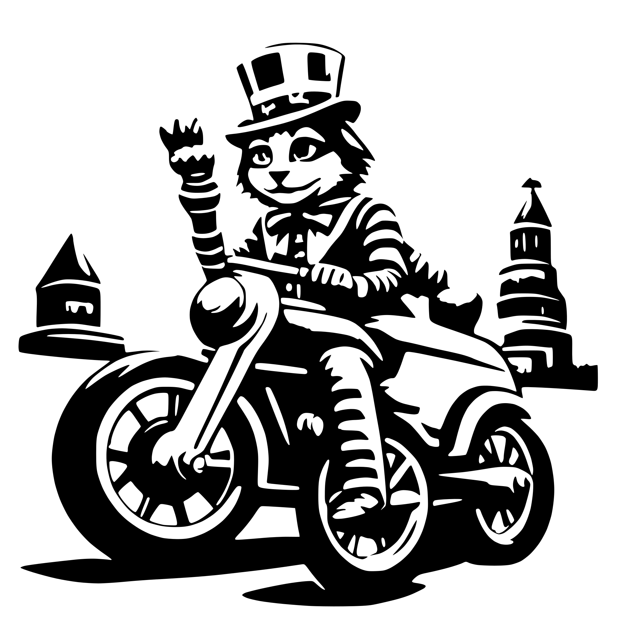 AI-generated SVG of a Cat riding a motorcycle with a clown costume on AI-generated SVG of a Cat riding a motorcycle with a clown costume on