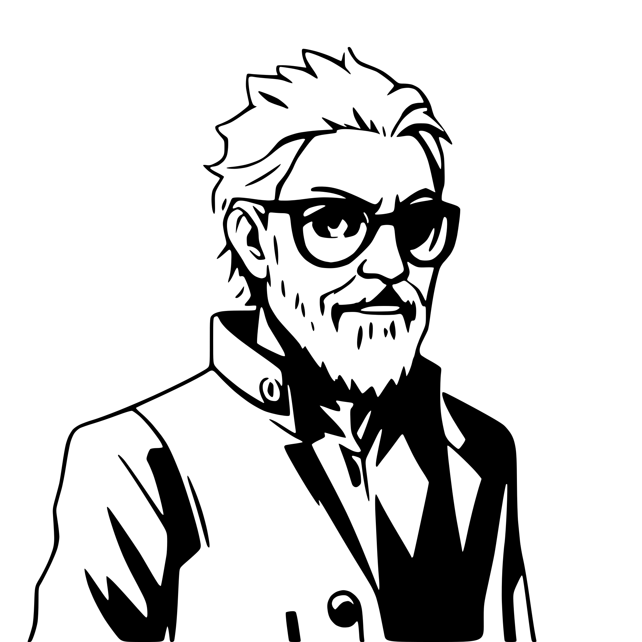 AI-generated SVG of a a full-bodied image of a dishevelled middle-aged man with black glasses and a beard