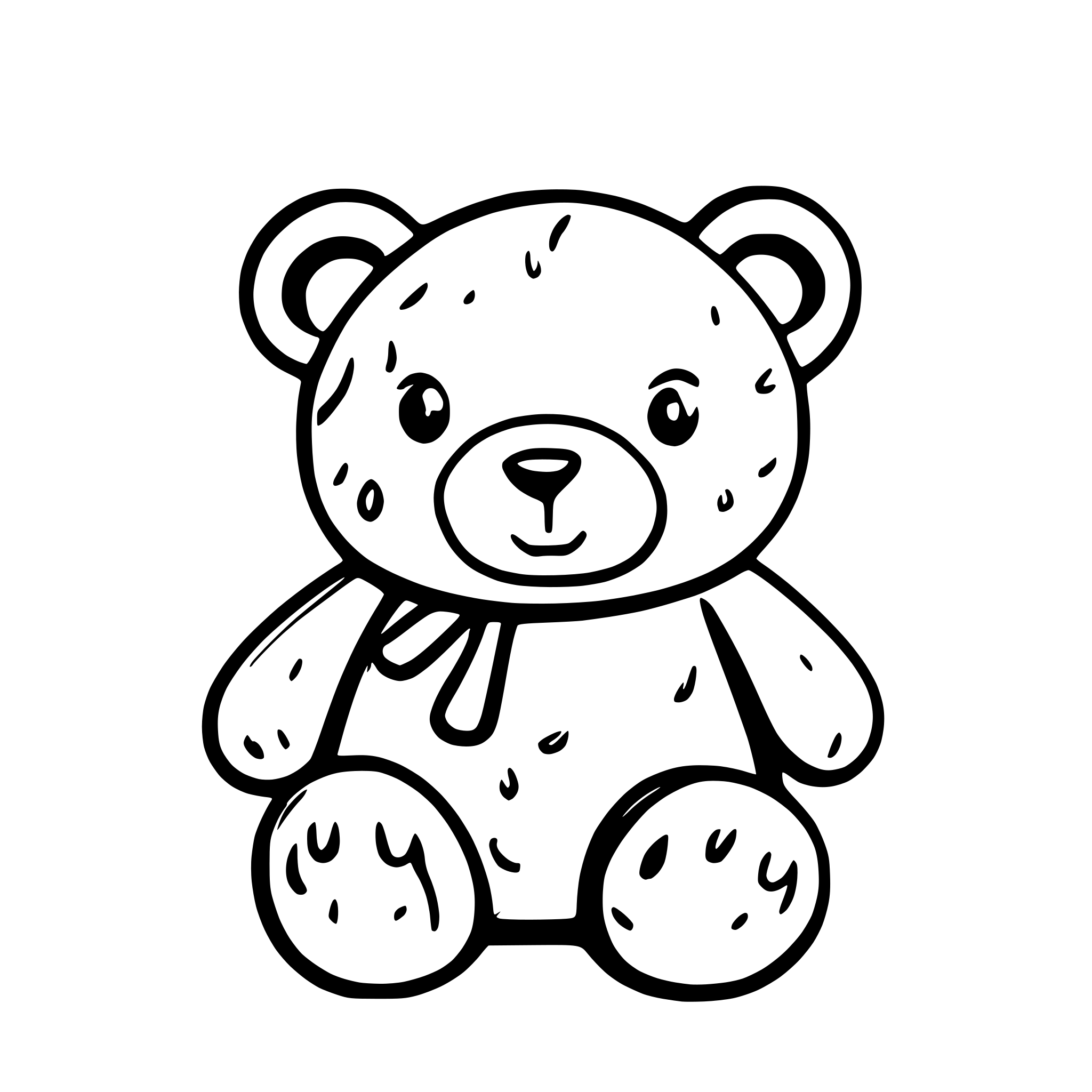 AI-generated SVG of a Crie urso teddy fofo com imagem só de contorno simples para poder ser usado no Software paramétrico e criar um chaveiro, sentados de frente com expressões amigáveis com focinho, olhos e detalhes na barriga e nas patas. Patas dianteiras arredondadas e voltadas para a frente, com detalhes de pegadas pretas. As orelhas  com borda mais escura na parte interna, dando profundidade ao design. Gere em 2D com espessura de contorno de 5mm.