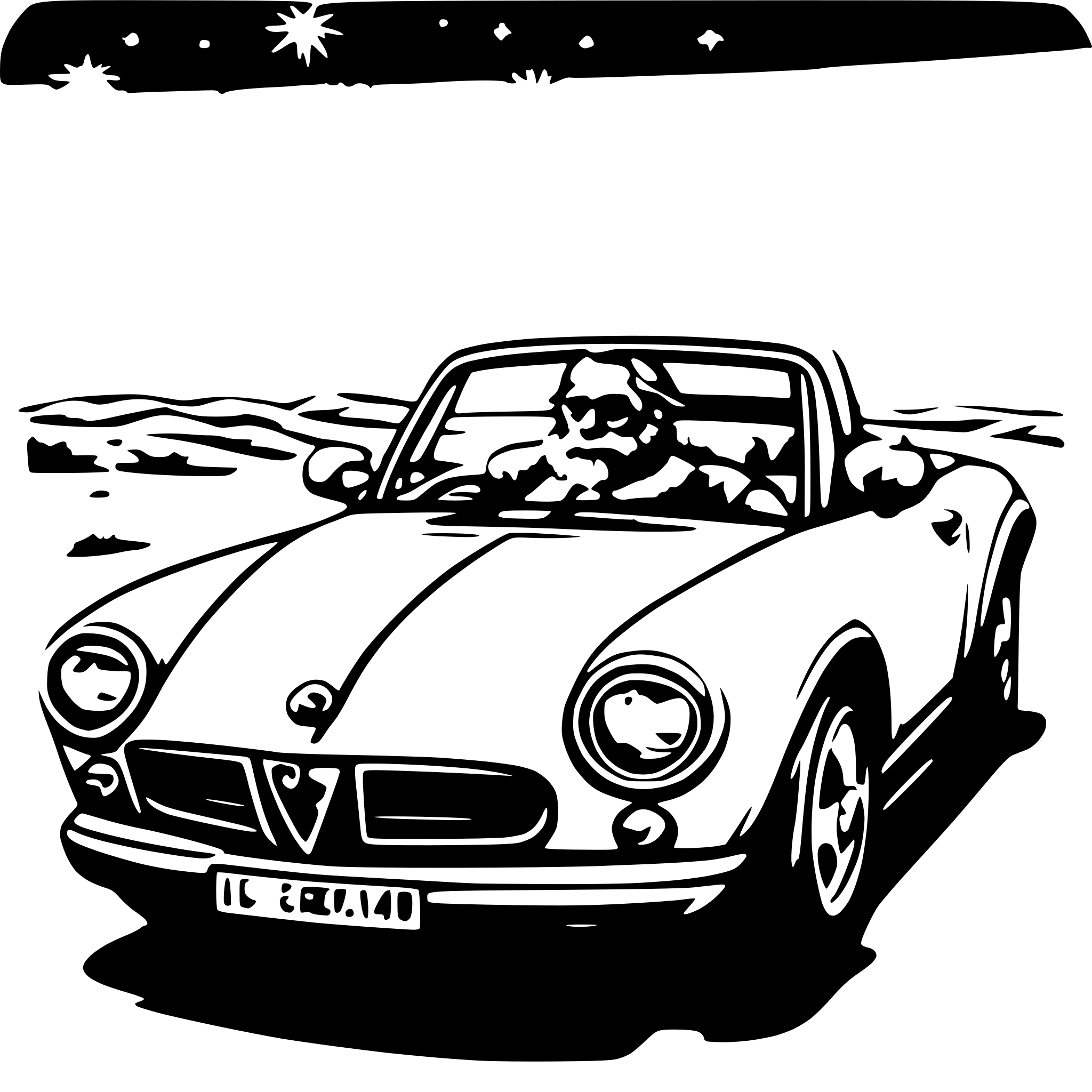 AI-generated SVG of a red santa claus with white beard in a light blue alfa spider in front of a starry sky