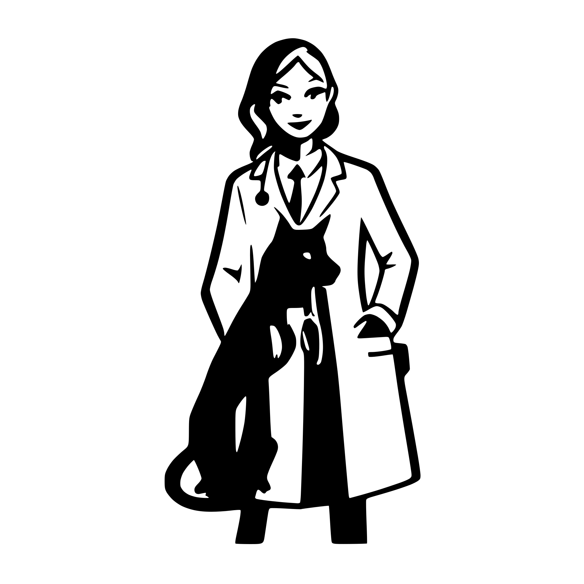 AI-generated SVG of 'a minimalist vector image of a veterinarian with a stethoscope on their neck and with a pet on a blank background'