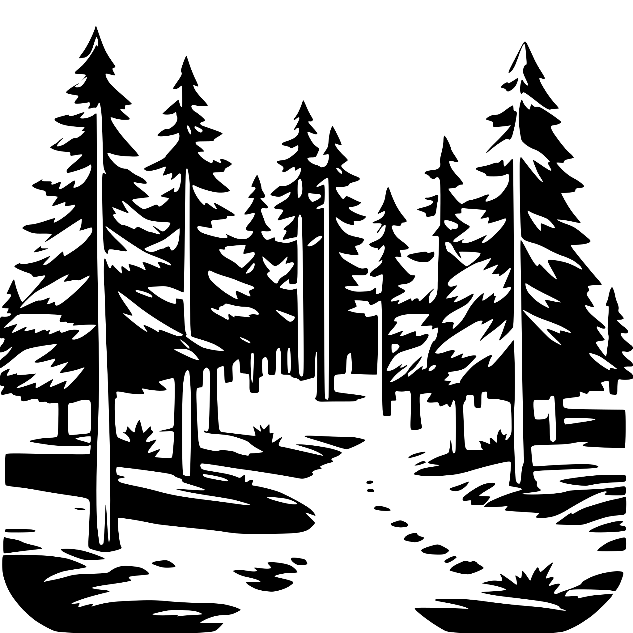 AI-generated SVG of a forest scene, pines, many needles