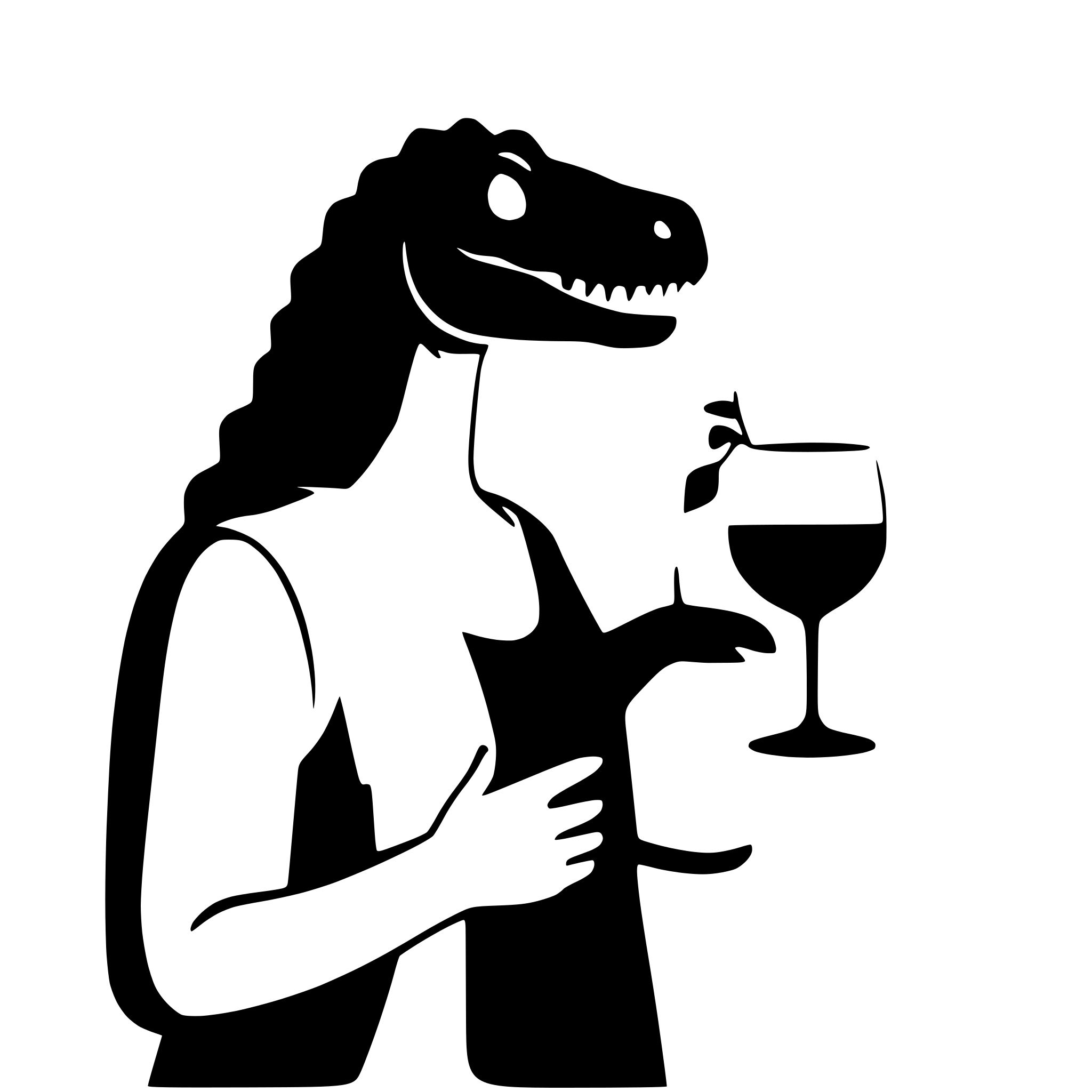 AI-generated SVG of a dinosaur with a glss of wine in the hand
