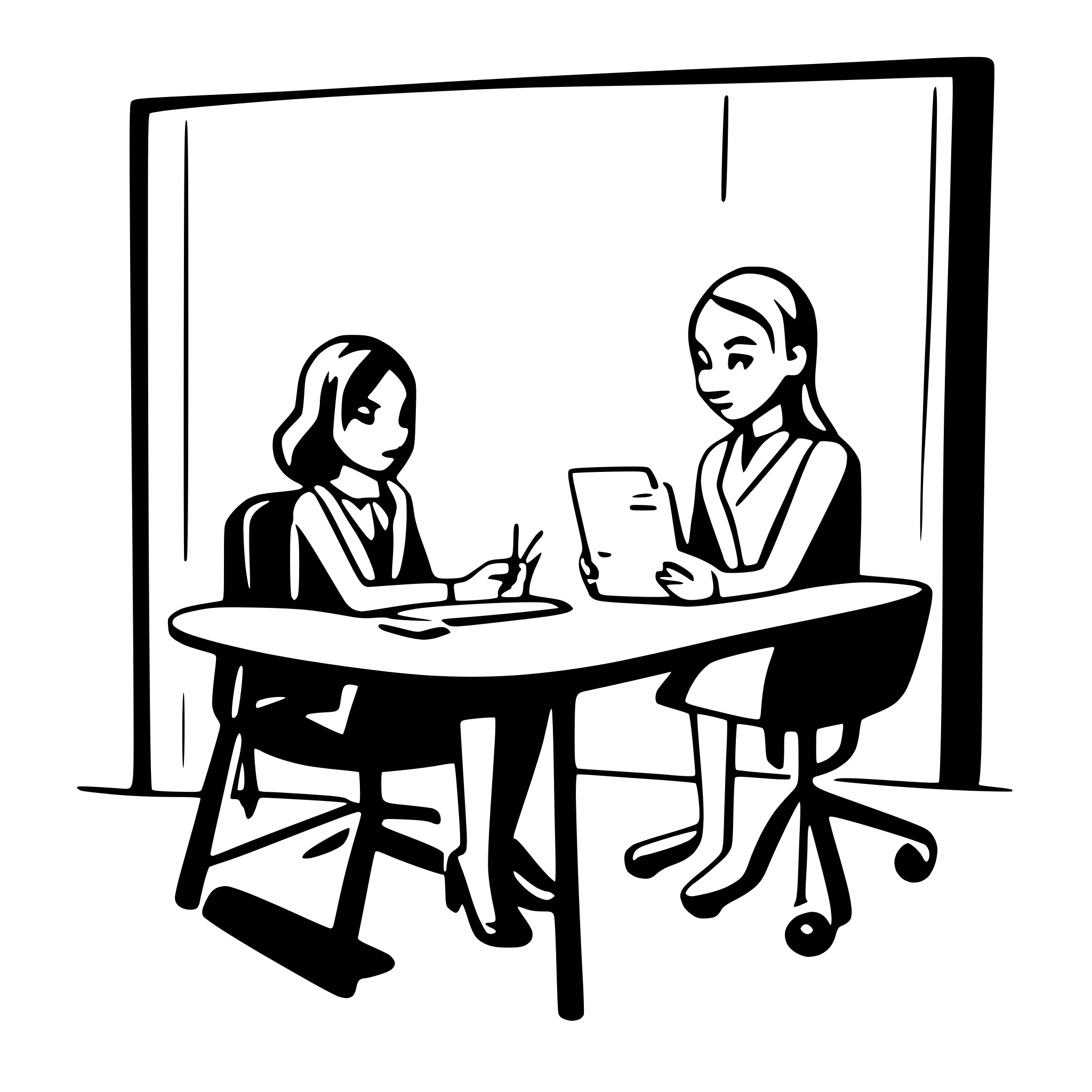 AI-generated SVG of 'two people meeting desk company'