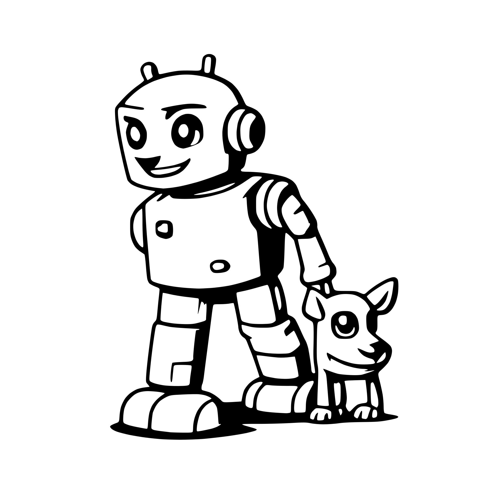 AI-generated SVG of 'a quirky robot walking a dog'