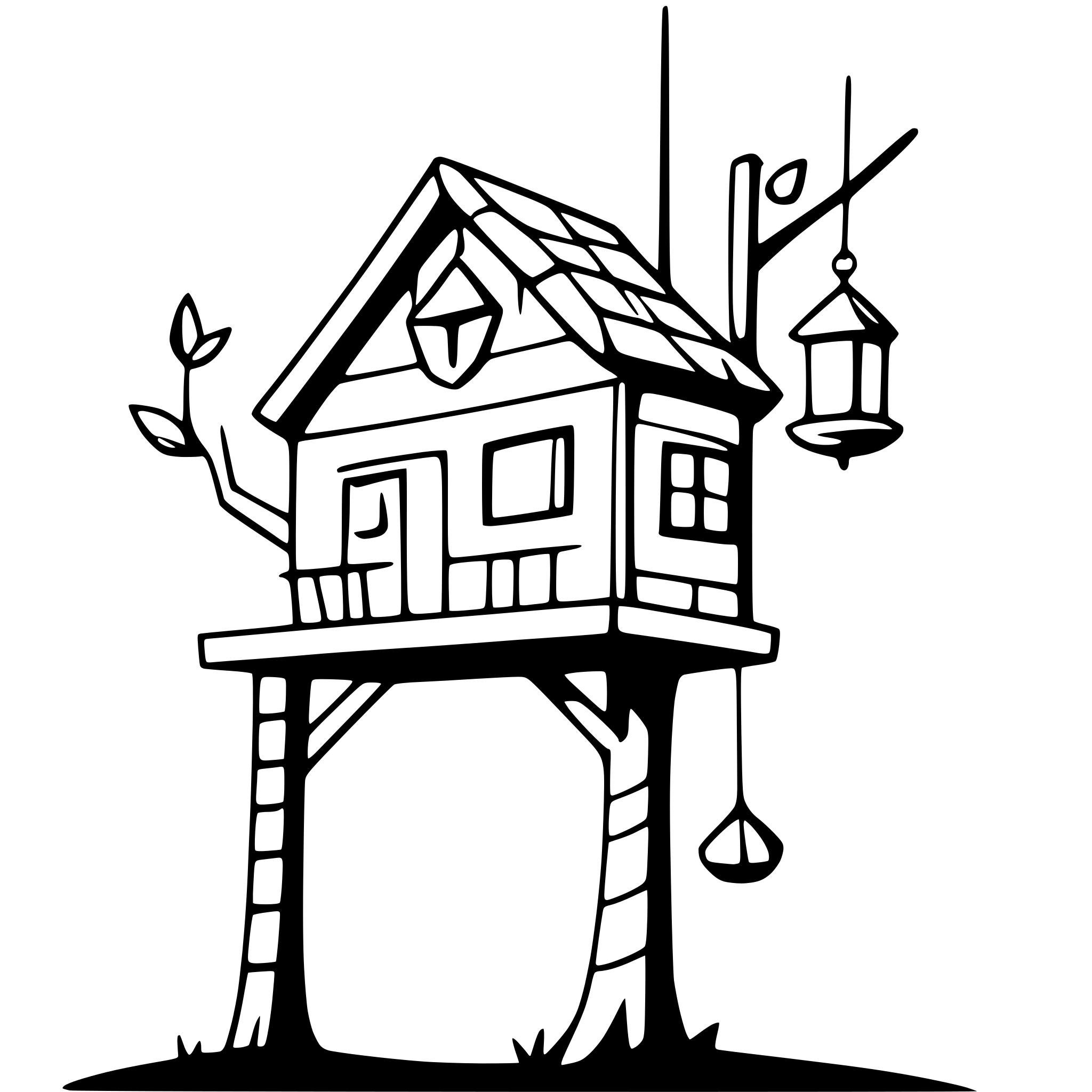 AI-generated SVG of 'treehouse with hanging lanterns'