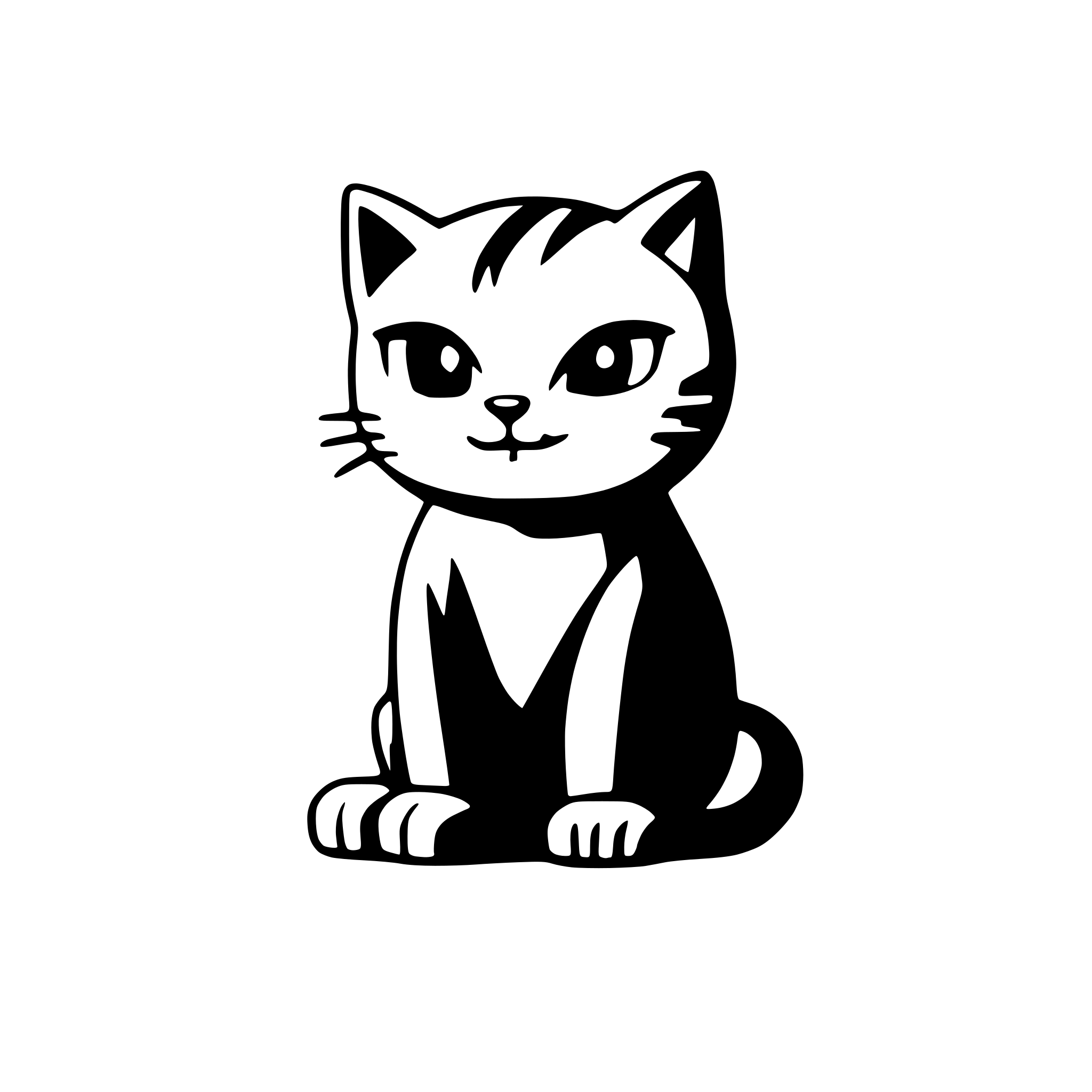 AI-generated SVG of a front facing silluete of a sitting cat with rounded body parts for simplicity