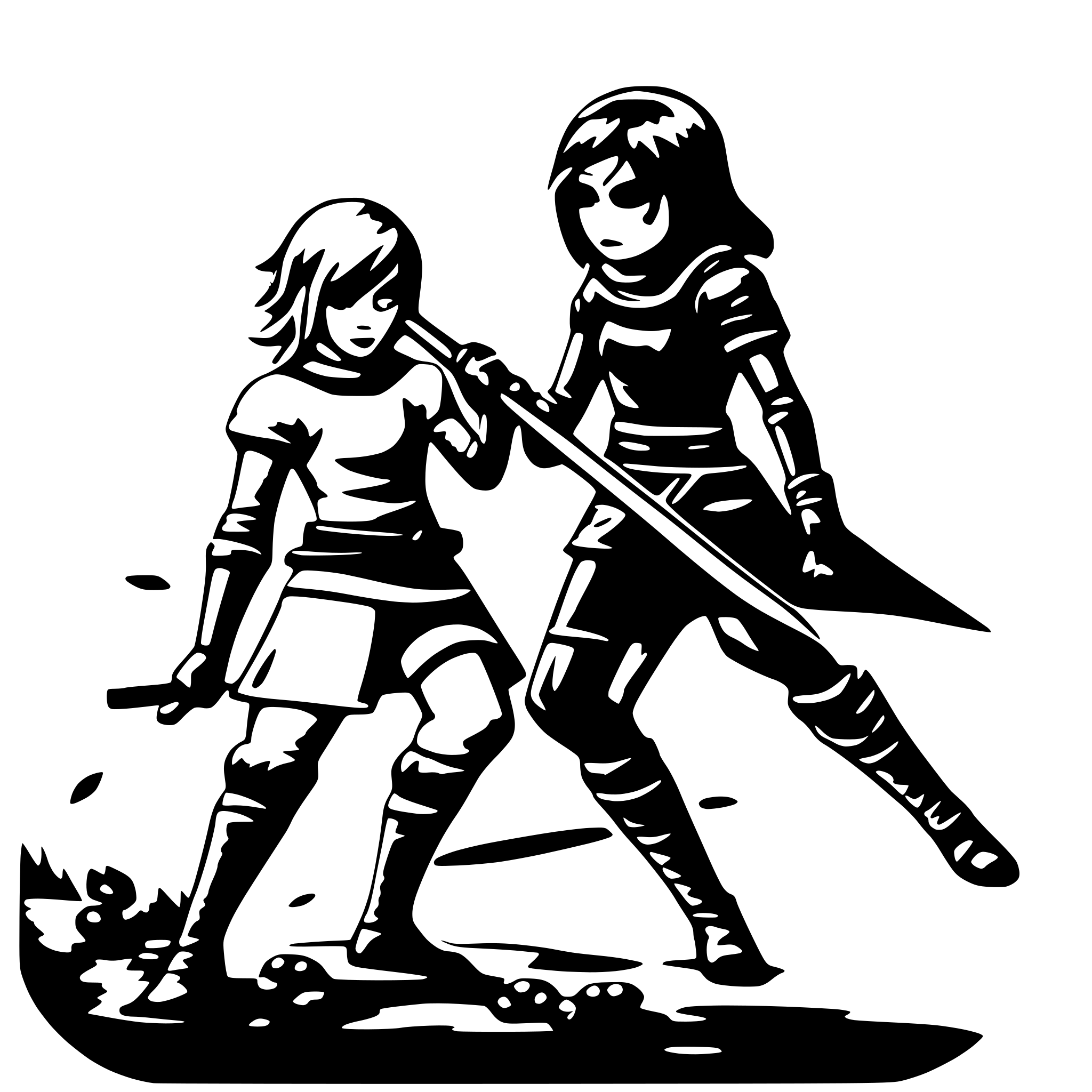 AI-generated SVG of a female ninja fights cherry larva