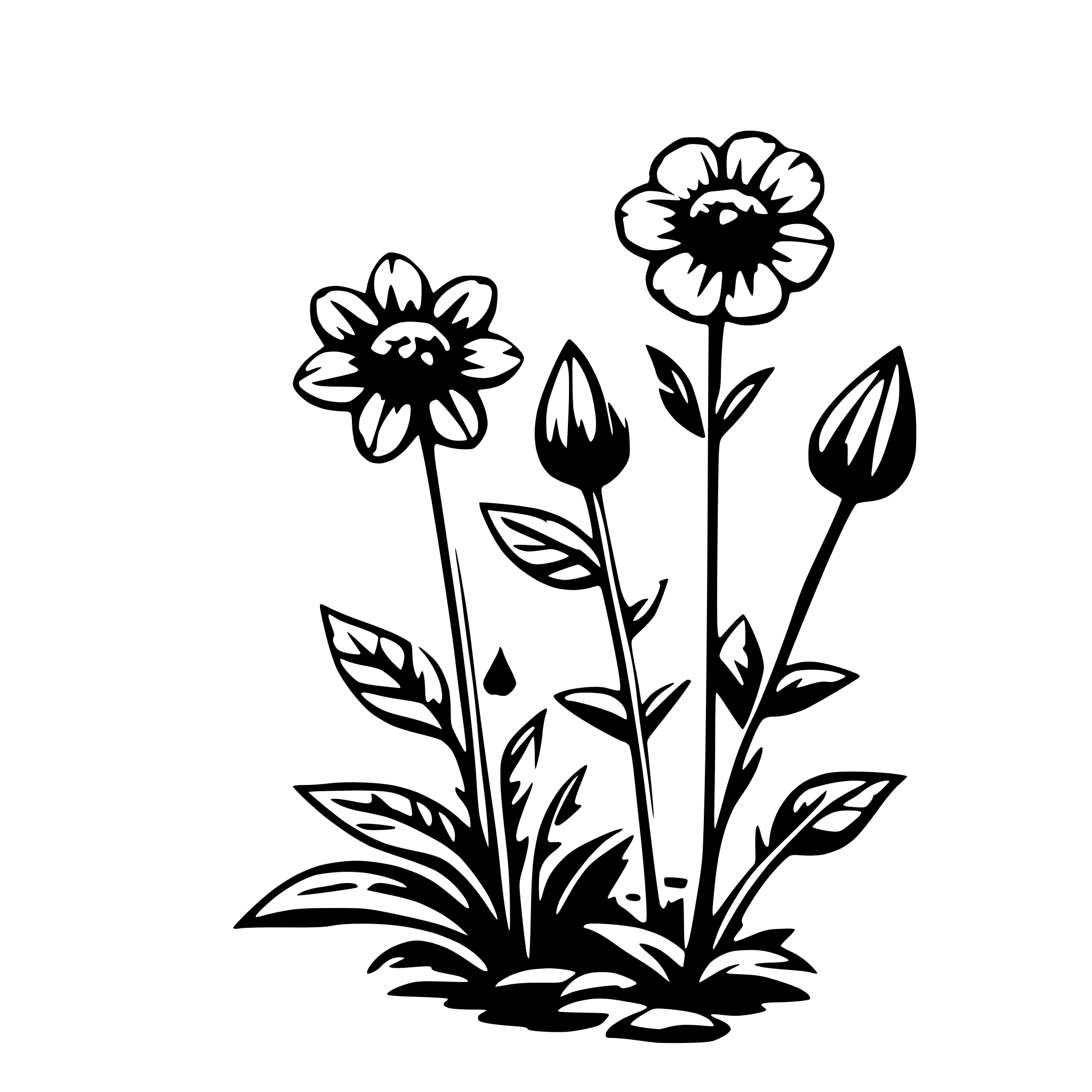 AI-generated SVG of a 3 wildflowers on 1 long stem with leaves