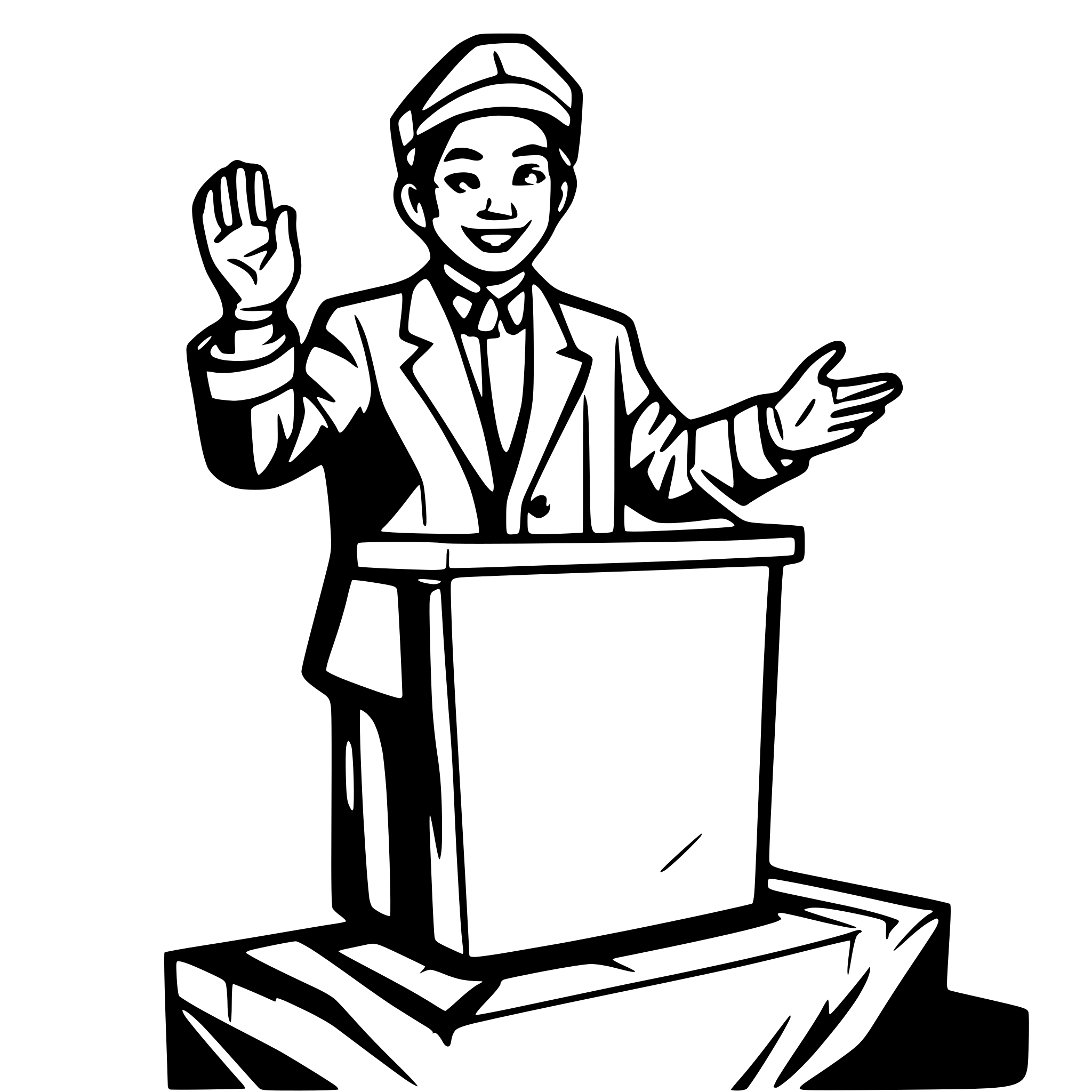 AI-generated SVG of a Sukarno stands at a small podium, speaking passionately to a crowd with raised hands, capturing a spirited and united atmosphere.
