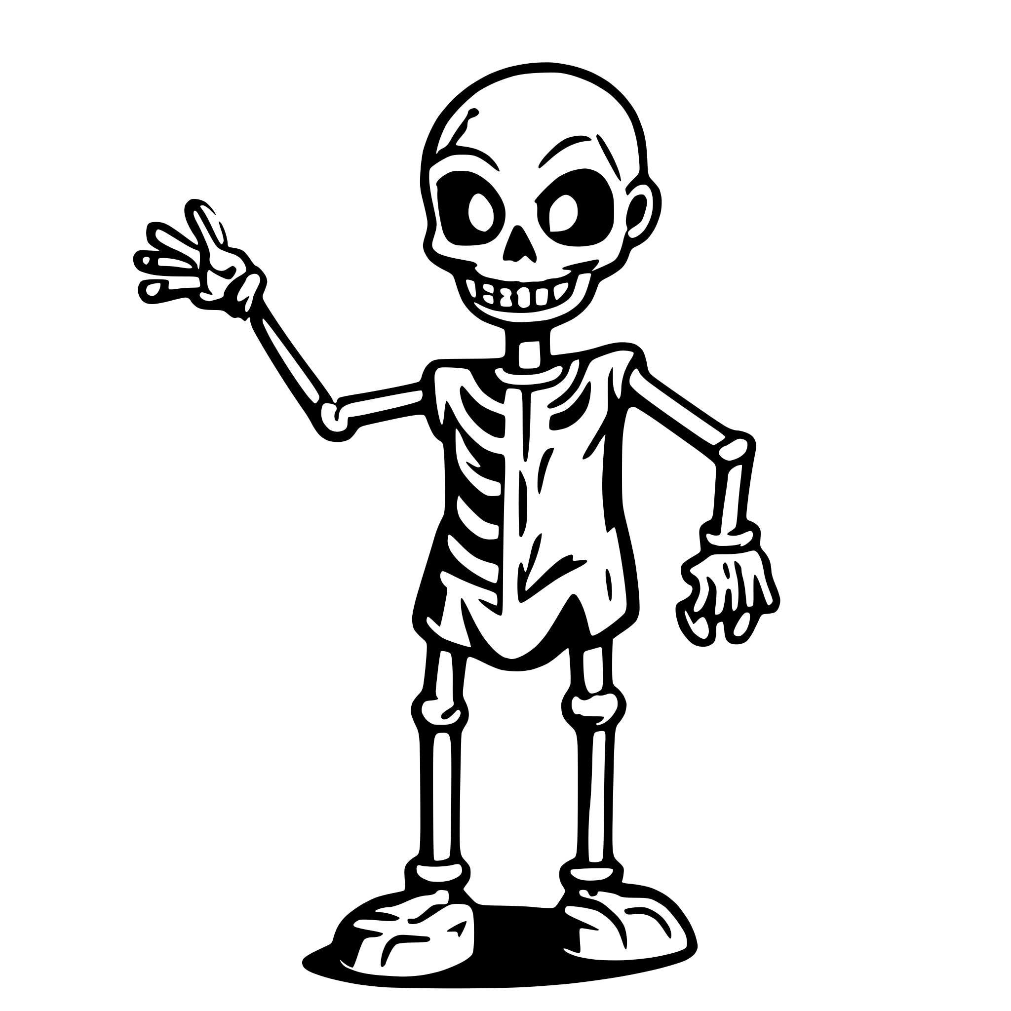 AI-generated SVG of a 1920s cartoon dancing skeleton angry eyebrows bones separated