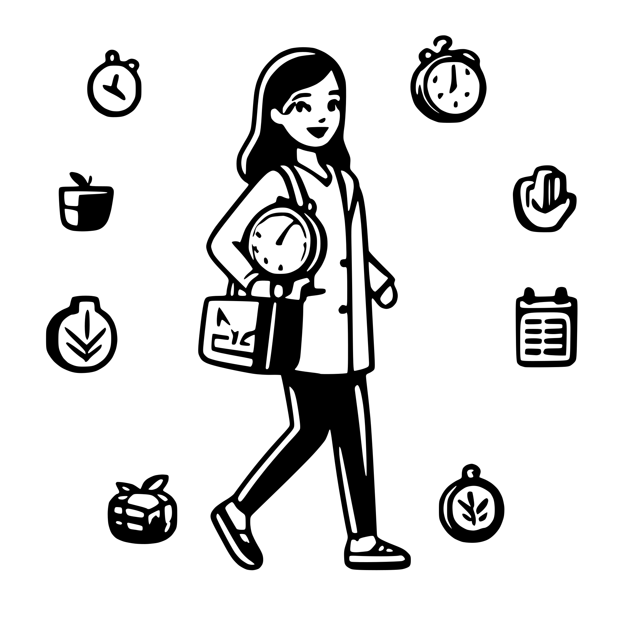 AI-generated SVG of a A colorful, flat-style 2D digital illustration representing two opposing productivity mindsets. a figure walking in a calm, steady rhythm with a calendar, clock, and checklist icons — symbolizing structure, routine, and discipline.