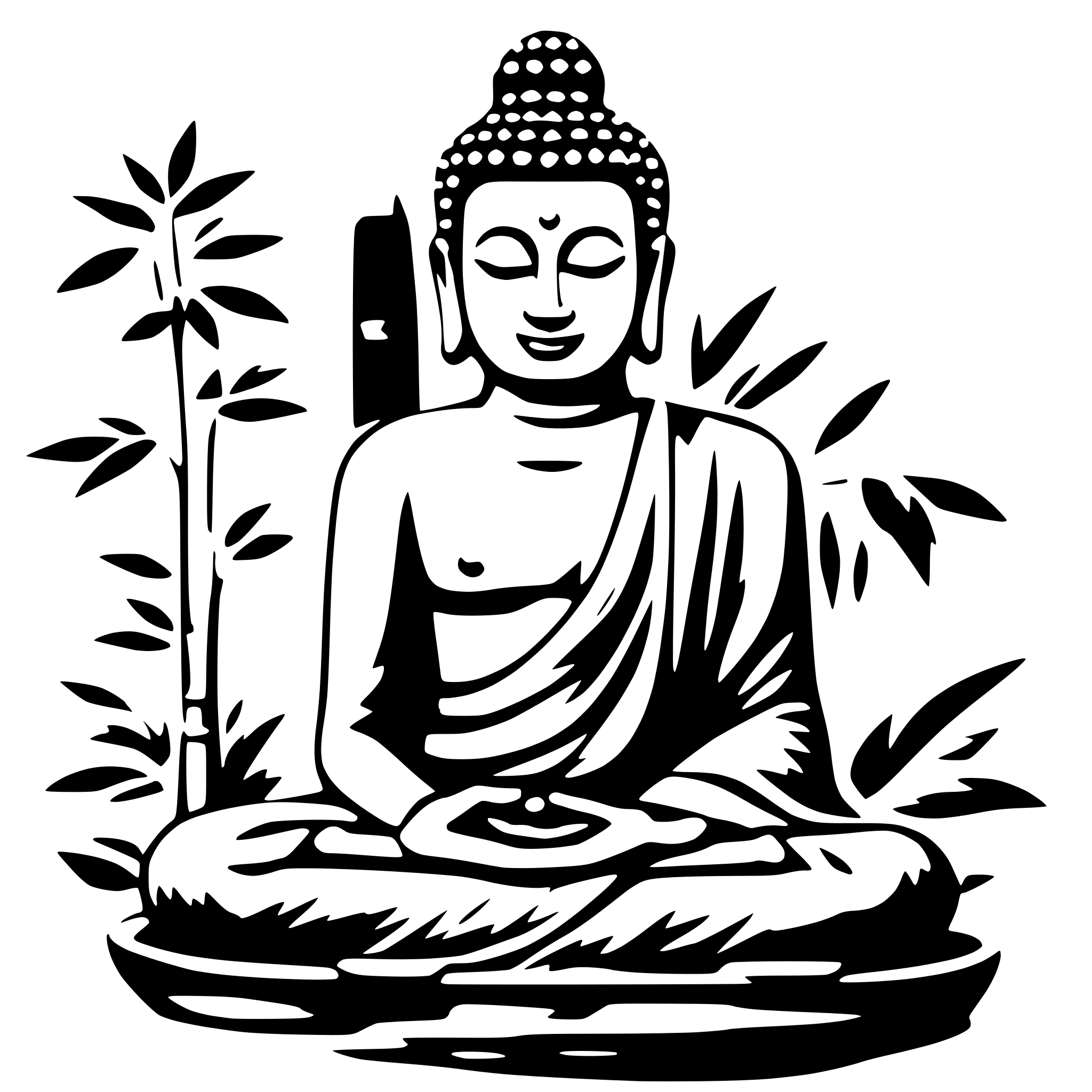 AI-generated SVG of a buddha with bamboo in the background