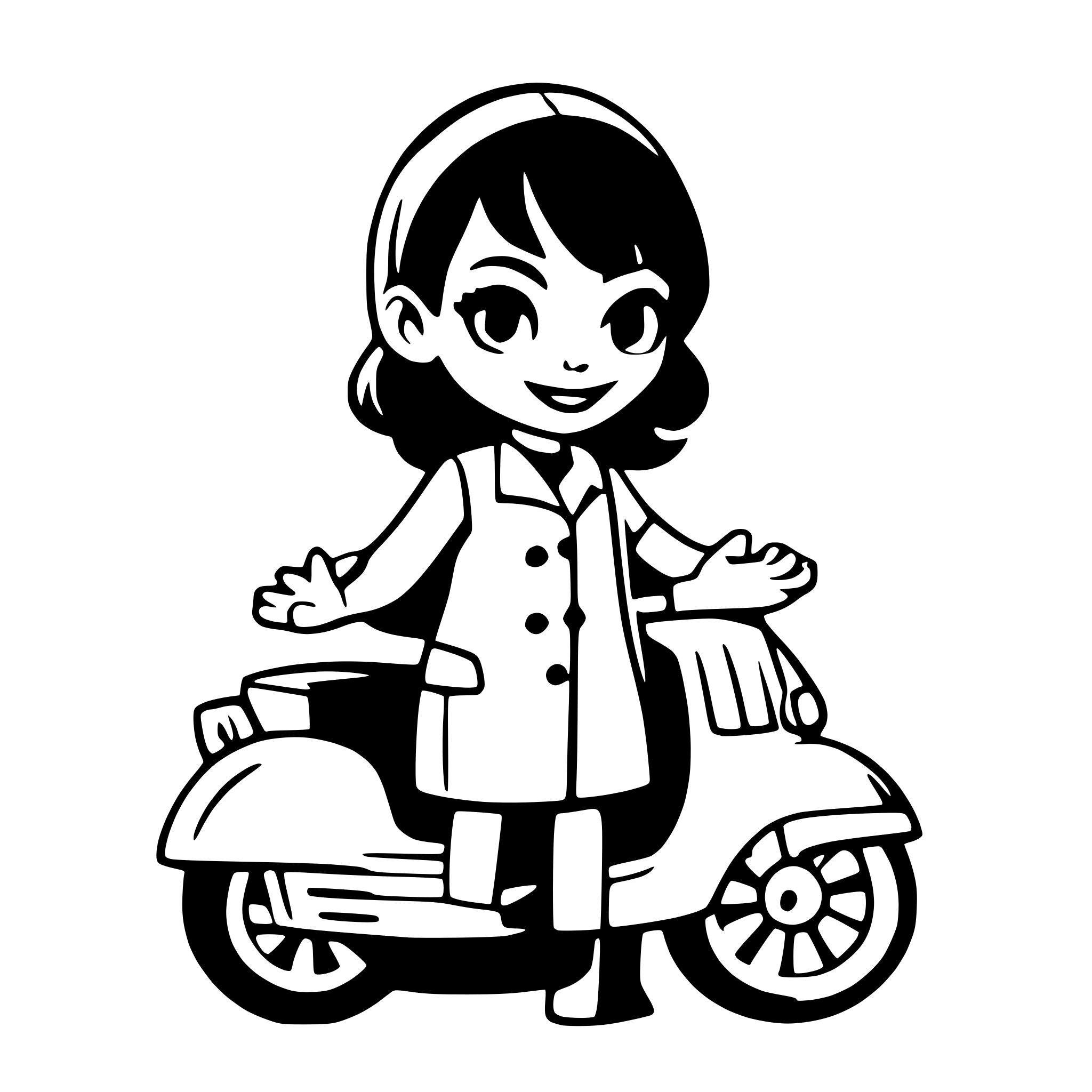 AI-generated SVG of a Short dark haired women on a vespa