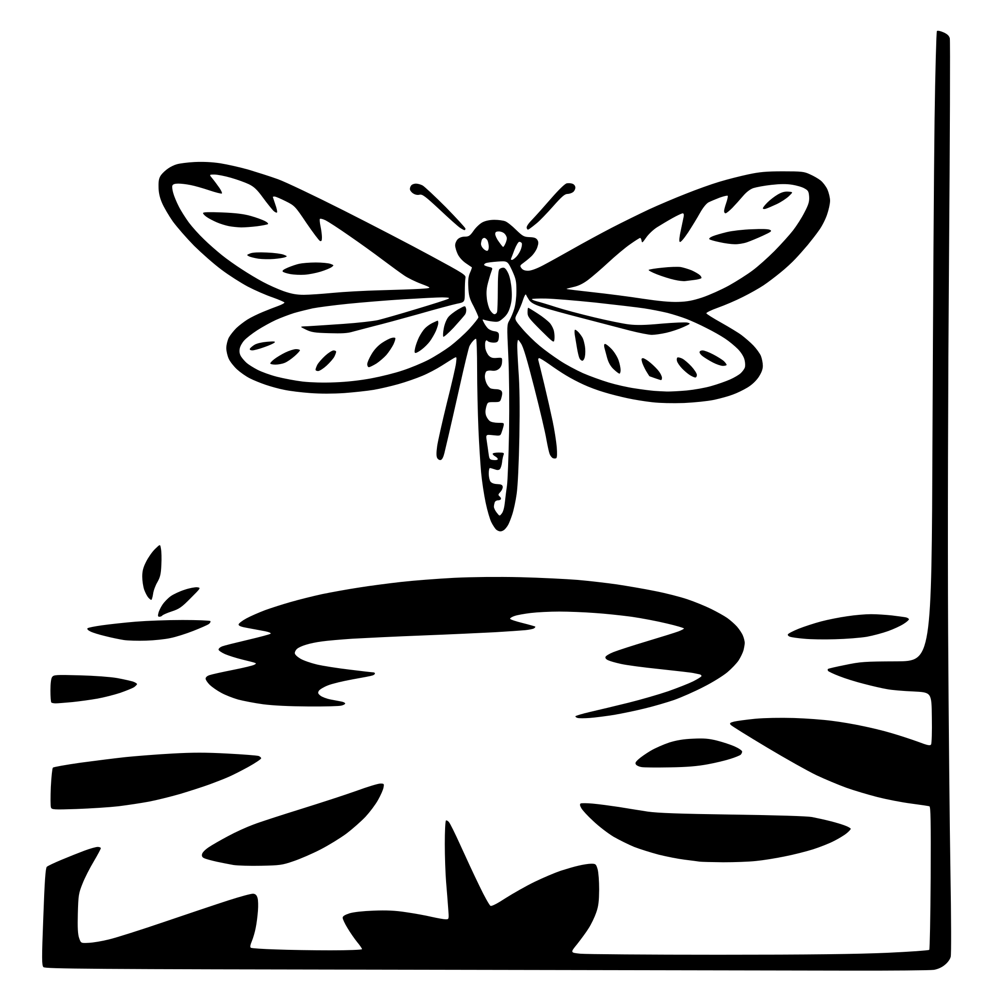 AI-generated SVG of 'dragonfly hovering over water'