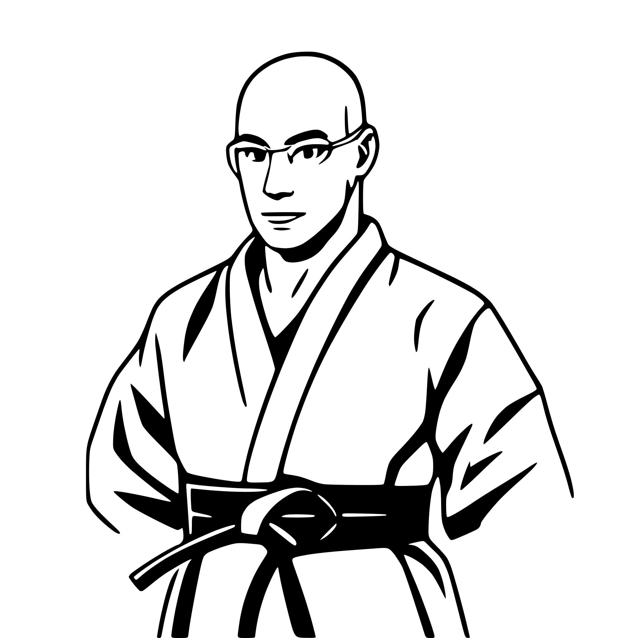 AI-generated SVG of a bjj male athlete with bald hair wearing glasses and kimono with black belt