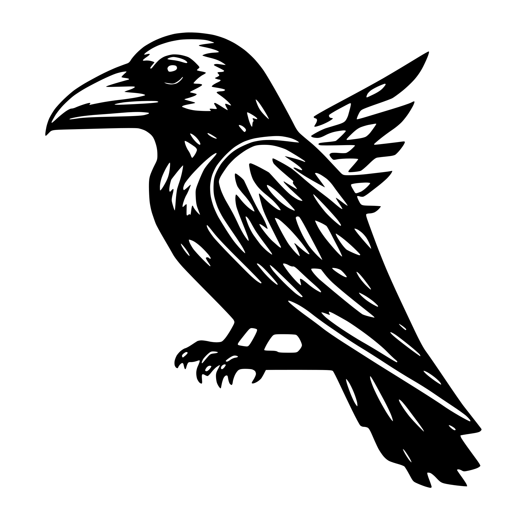 AI-generated SVG of a circuit board lines in the shape of a raven