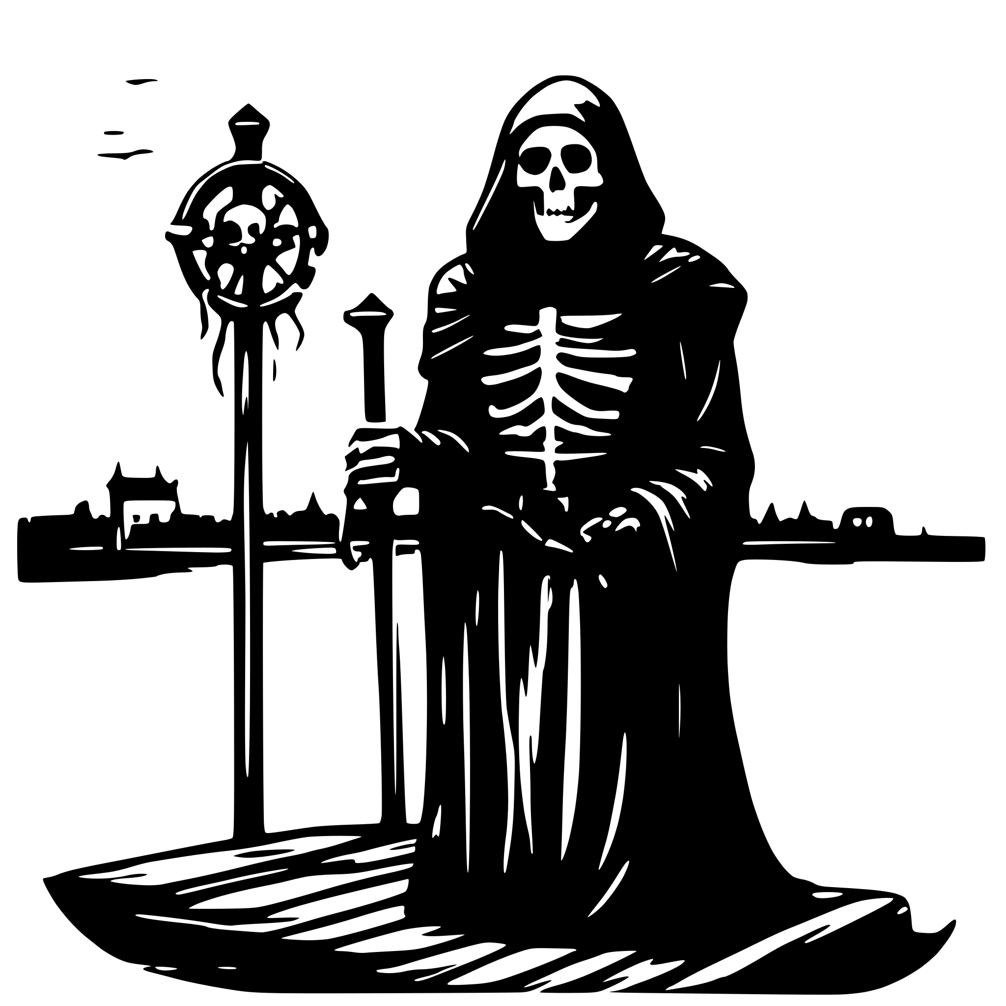 AI-generated SVG of a grim reaper on a pier