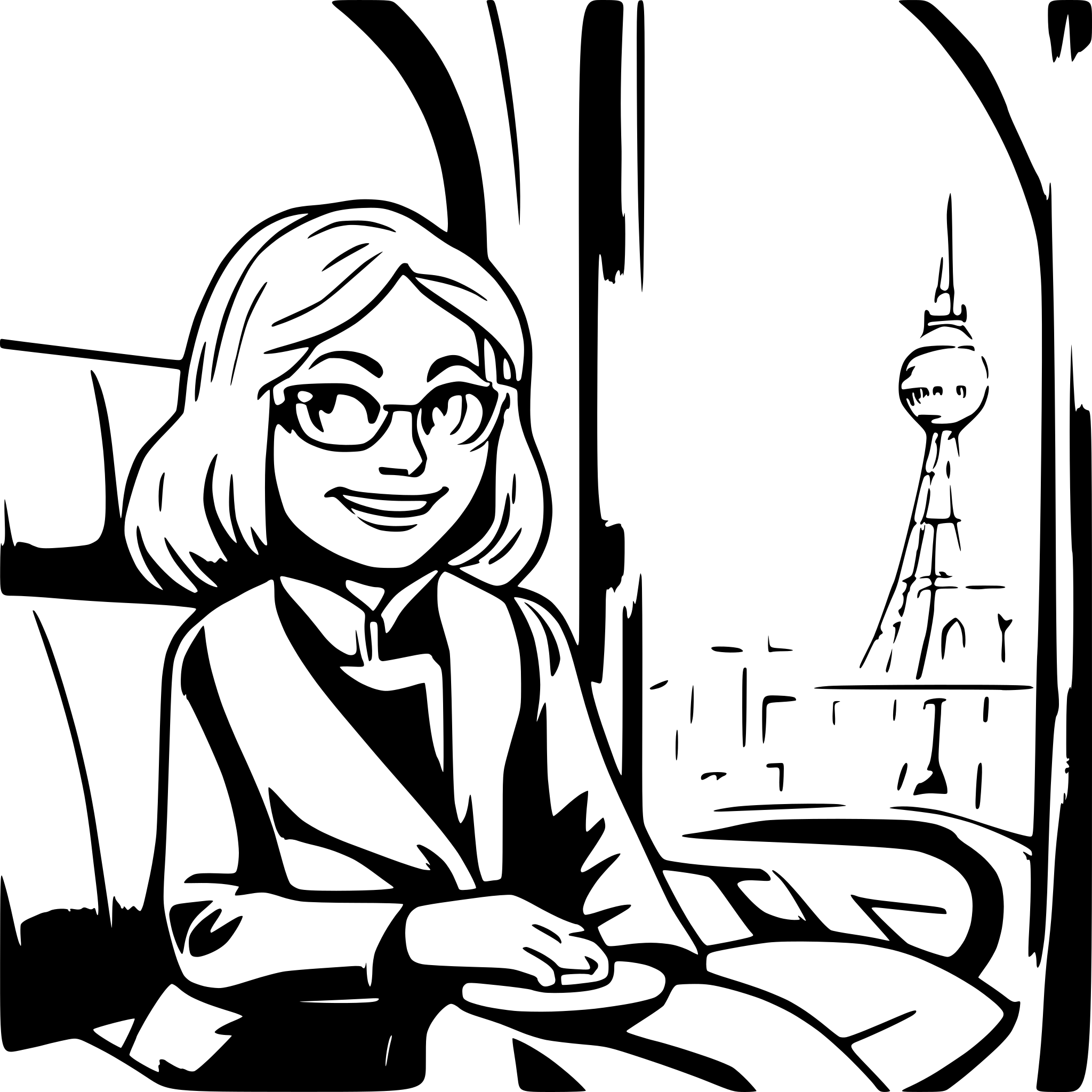 AI-generated SVG of a an old man and a young woman are traveling by train. show them sitting next to each other inside the train. show a sign Sinzheim and the berlin fernsehturm in the image.