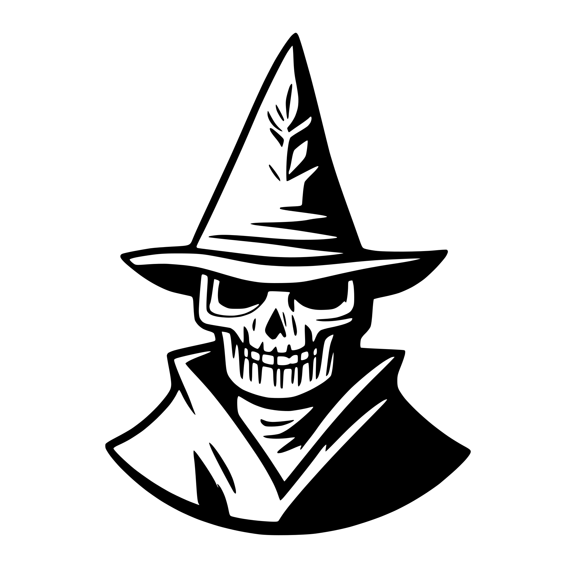 AI-generated SVG of a skeleton wizard head logo