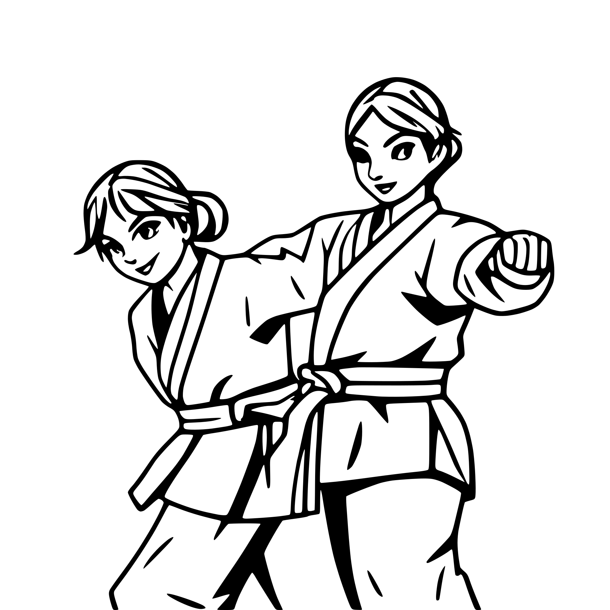 AI-generated SVG of a a manga style line art drawing of two people doing judo where one is a woman  who is hip-throwing the other who is male