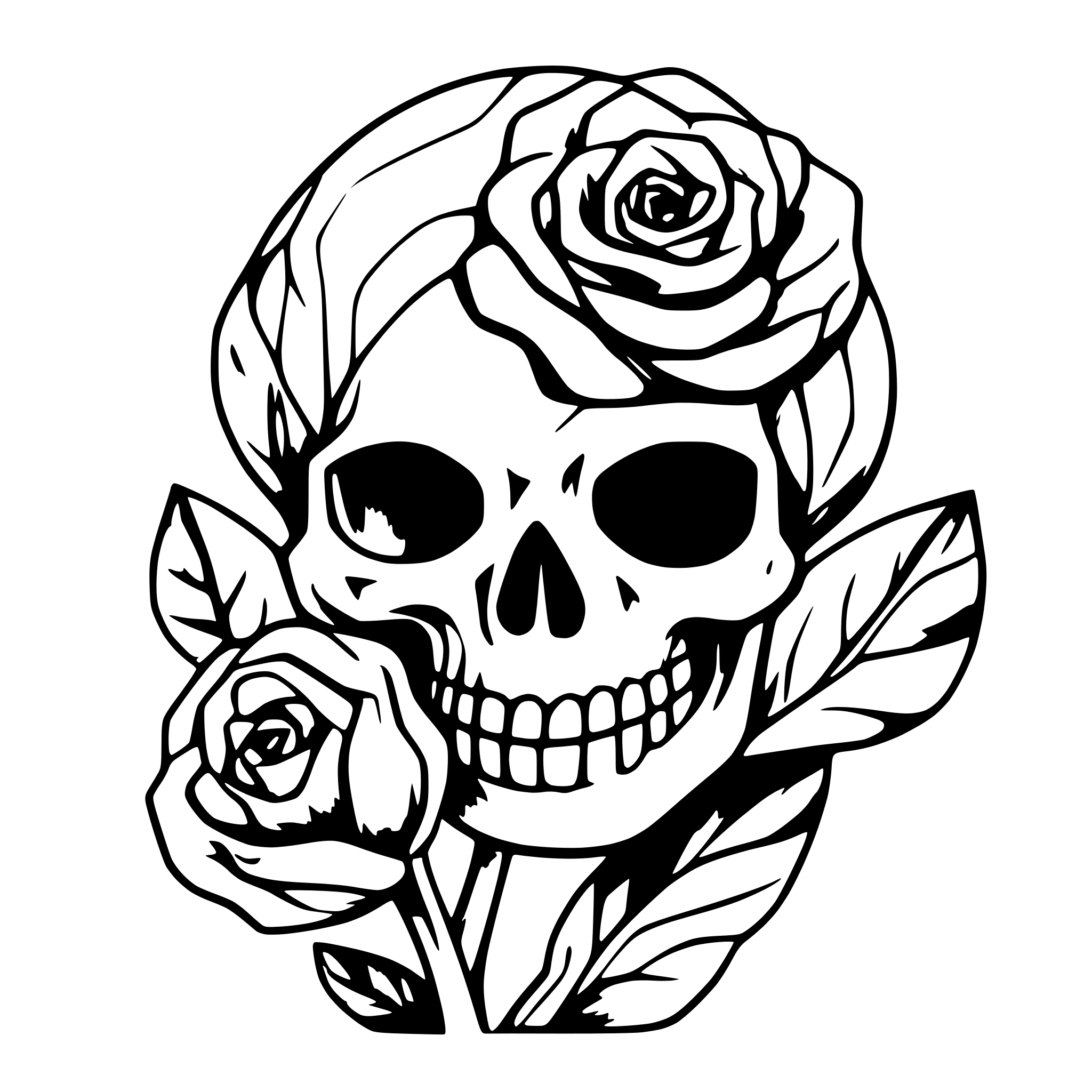 AI-generated SVG of a skull and rose