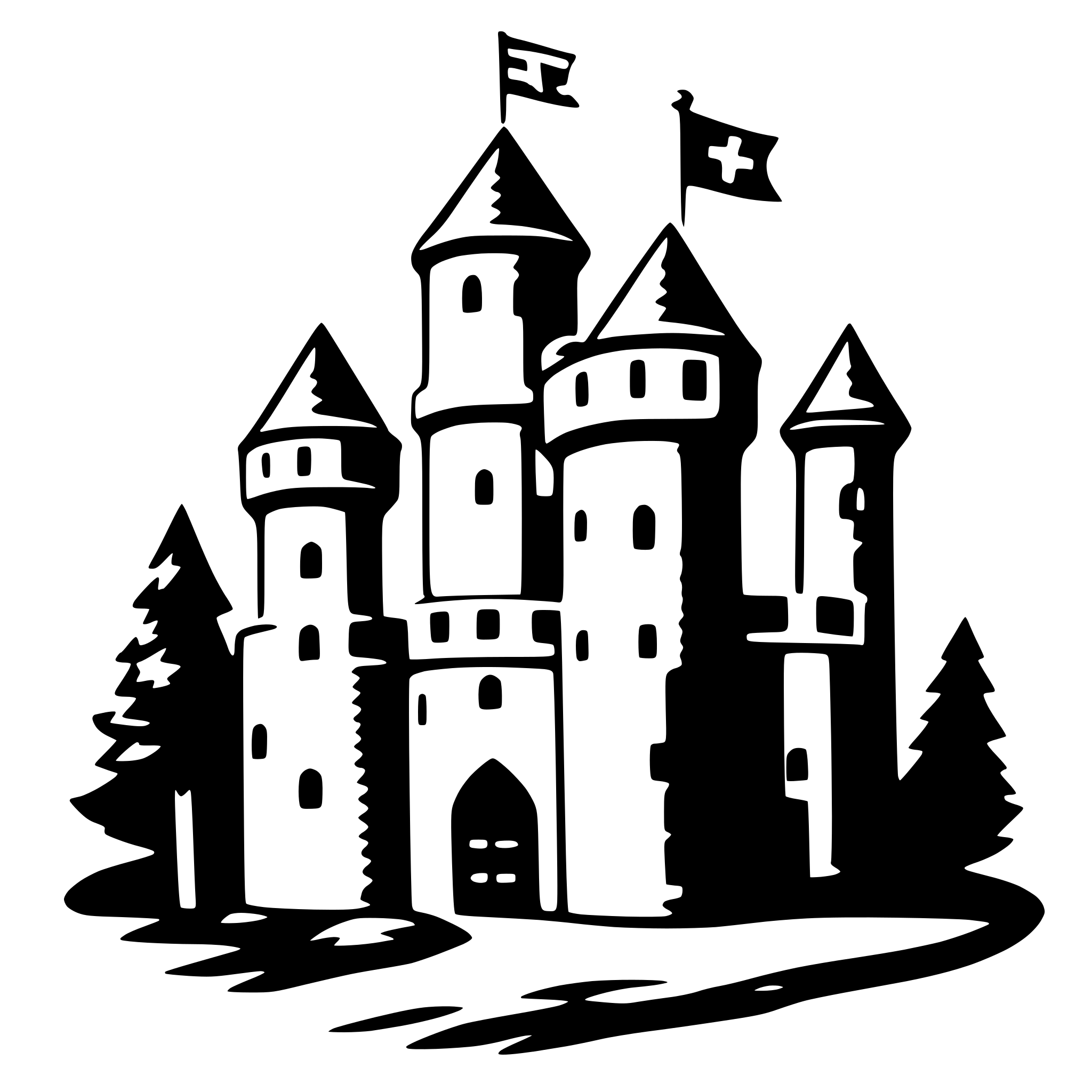 AI-generated SVG of a castle with flags