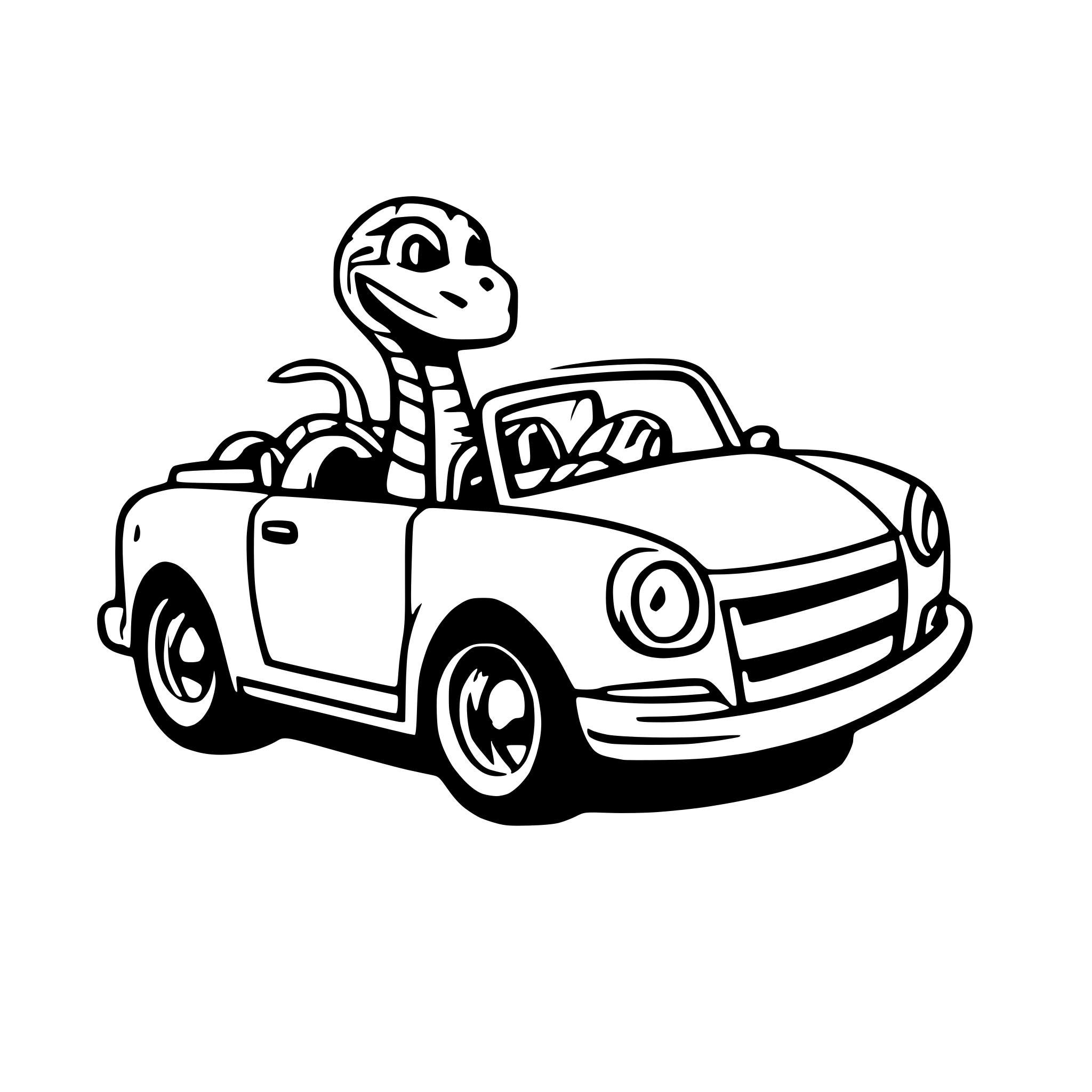 AI-generated SVG of a a snake driving a car