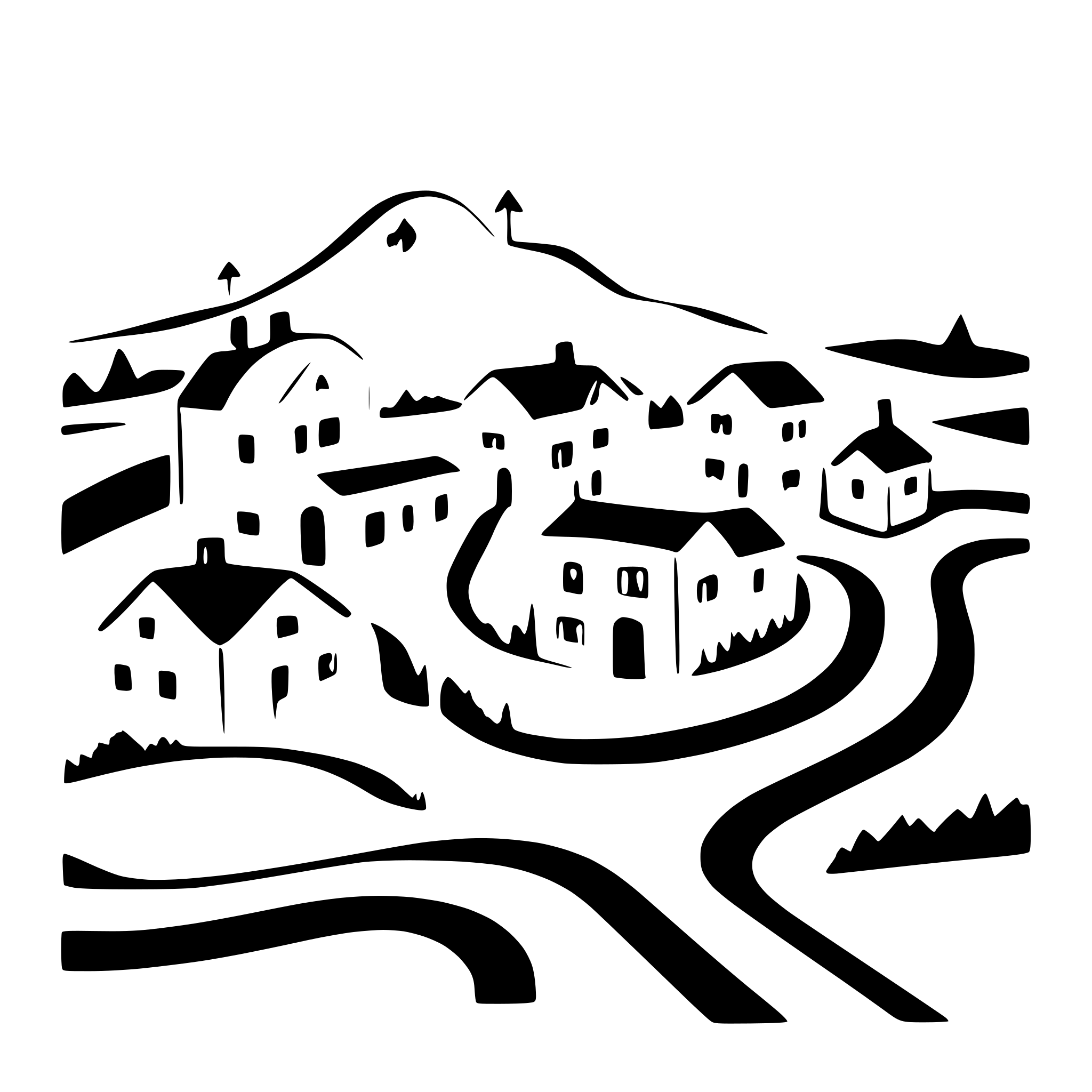 AI-generated SVG of 'village with winding roads'