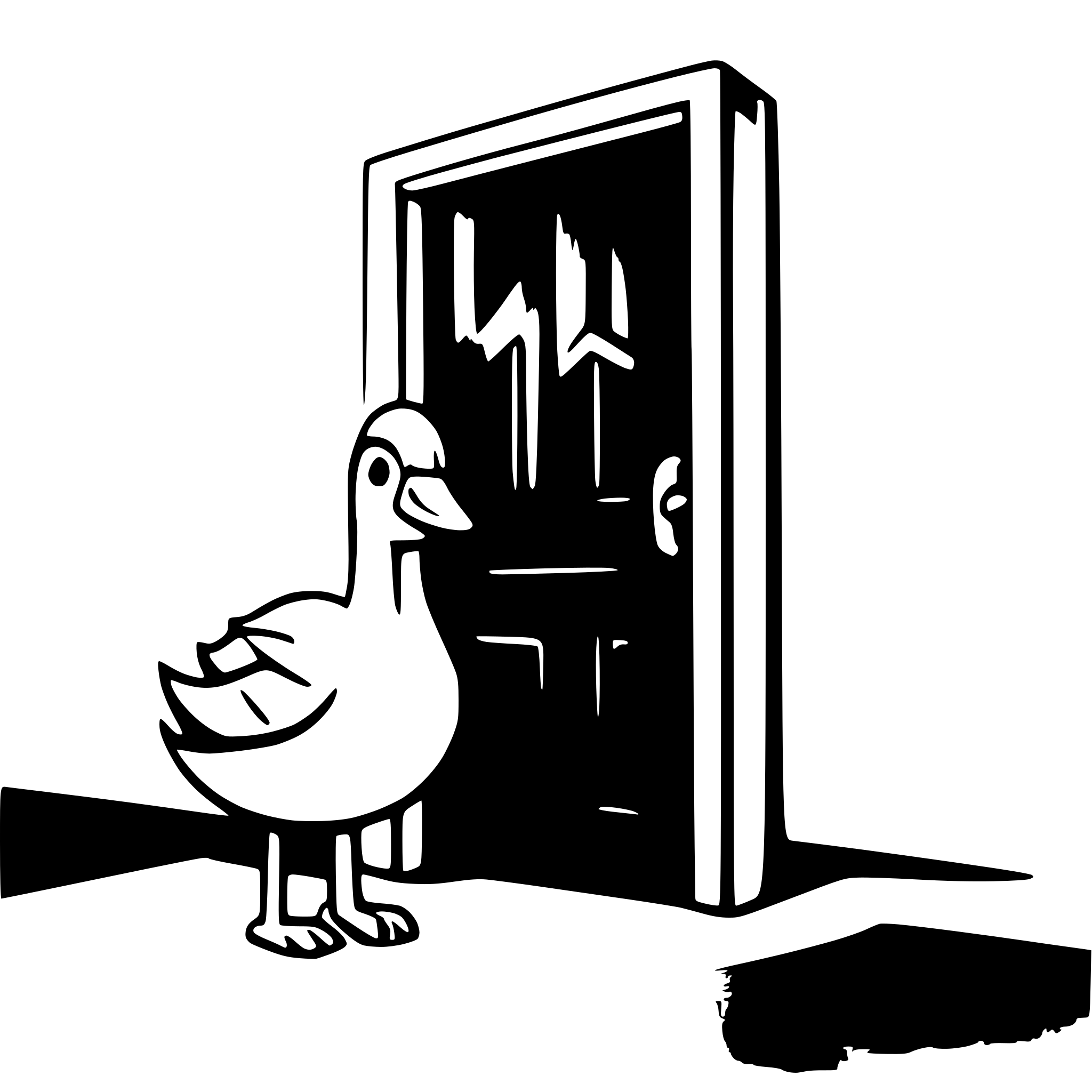 AI-generated SVG of a color only one goose open the door, simple graphic
