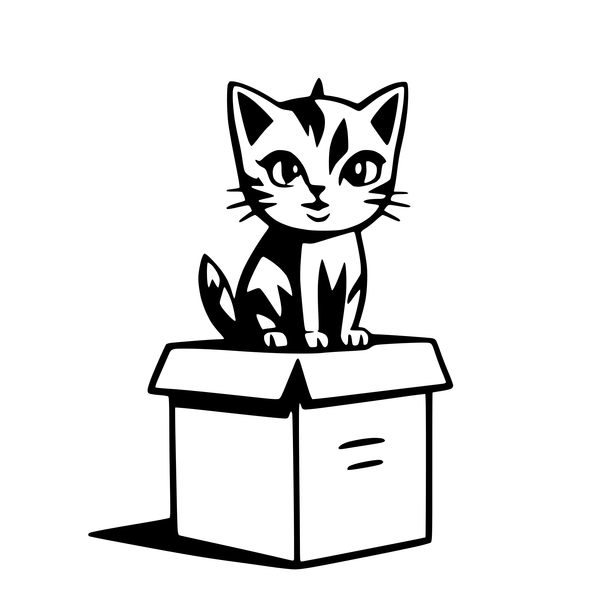 AI-generated SVG of a A little cat on top of a box