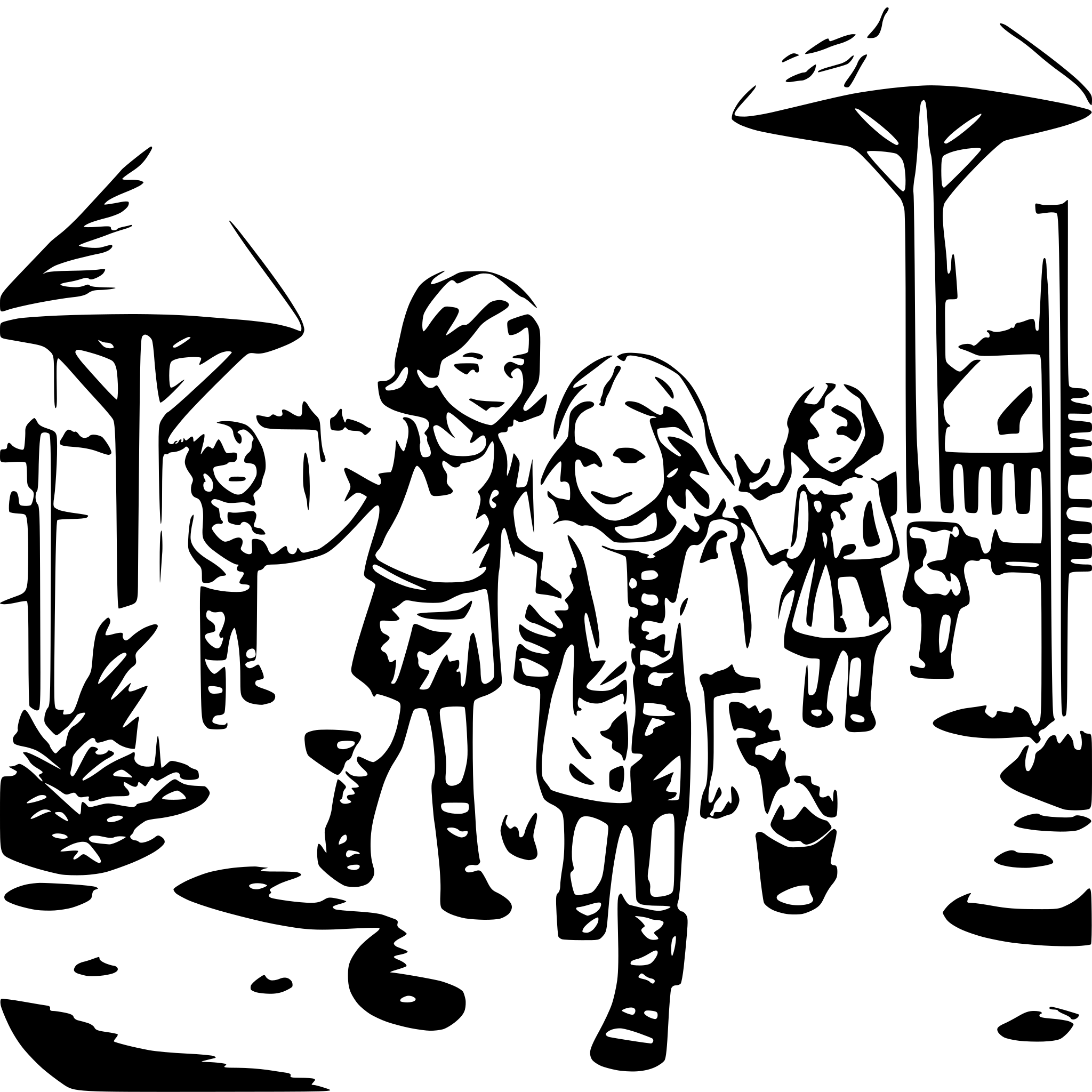 AI-generated SVG of a many children with smiling face paying on the playground