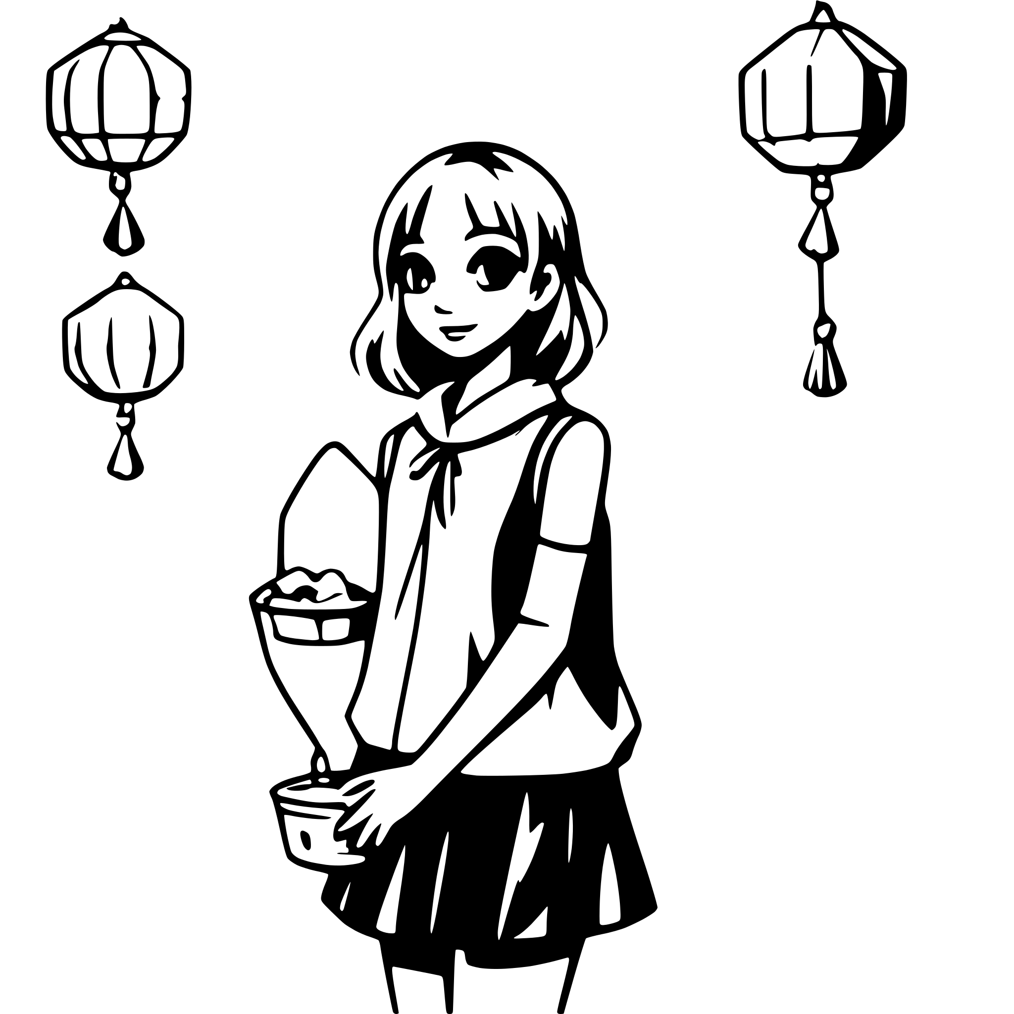 AI-generated SVG of 'girl with floating lanterns'