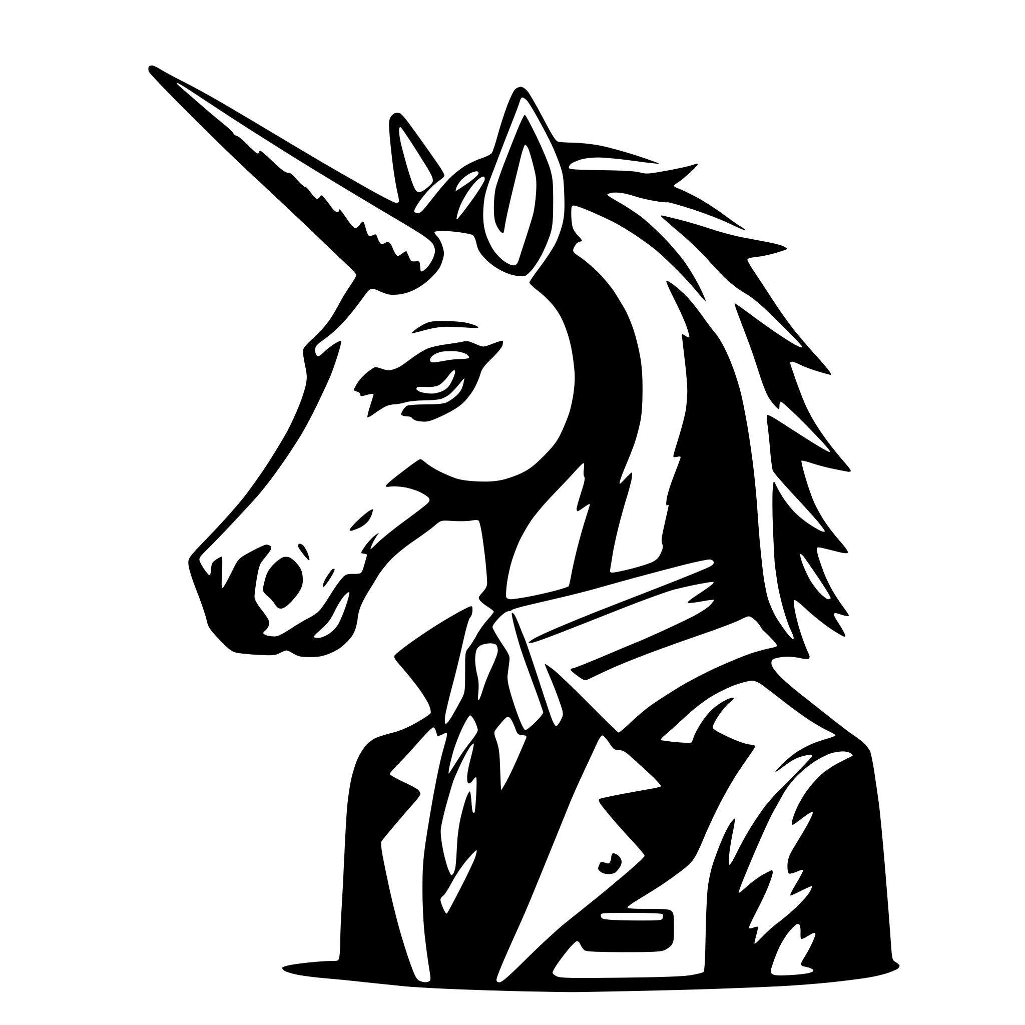 AI-generated SVG of a anthropomorphic Heavy Metal Unicorn in Business Attire