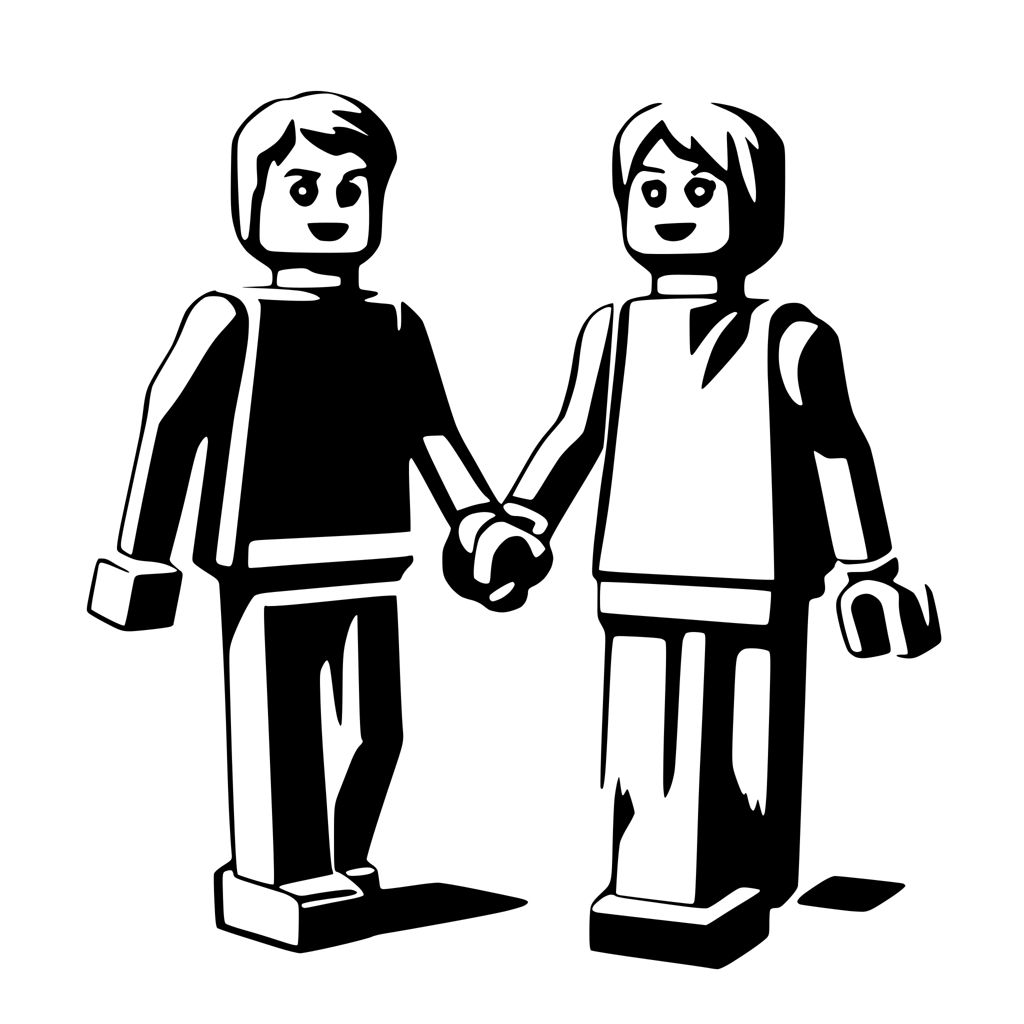 AI-generated SVG of a two lego bricks walking hand in hand