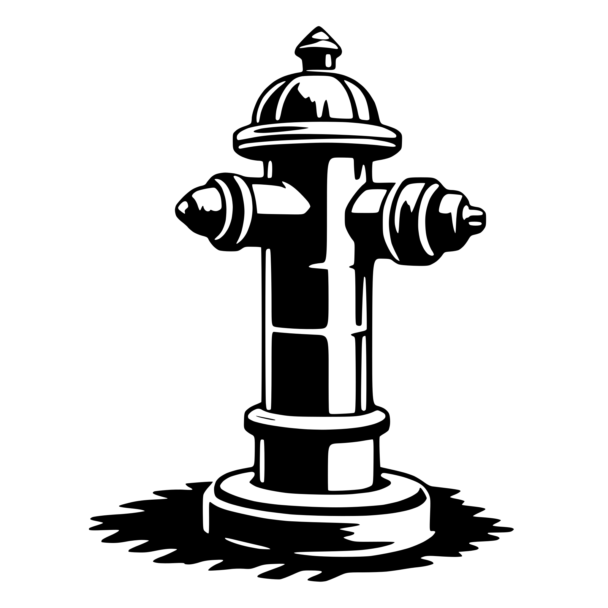 The SVG shows a black and white line drawing of a fire hydrant. The hydrant has a cylindrical body with a flared top and a narrower base, which is typical for fire hydrants. It features three nozzles or outlets, which are the openings at the top of the hydrant, designed for attaching hoses. The hydrant is depicted in a simplified, stylized manner, with no additional details or background elements. The SVG is a vector graphic, which means it can be scaled up or down without losing quality. 