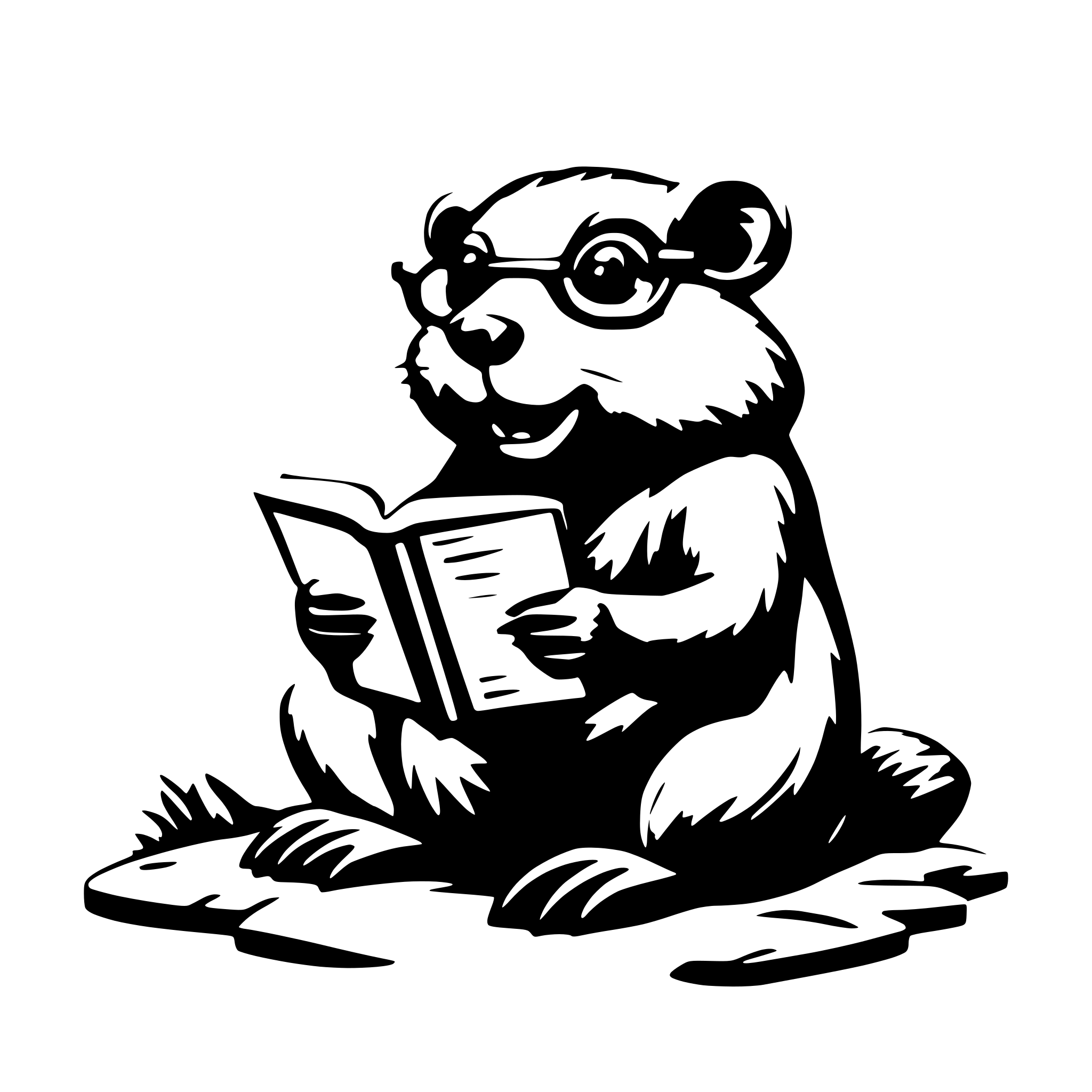 AI-generated SVG of 'beaver with buck teeth reading holding a book with glasses'