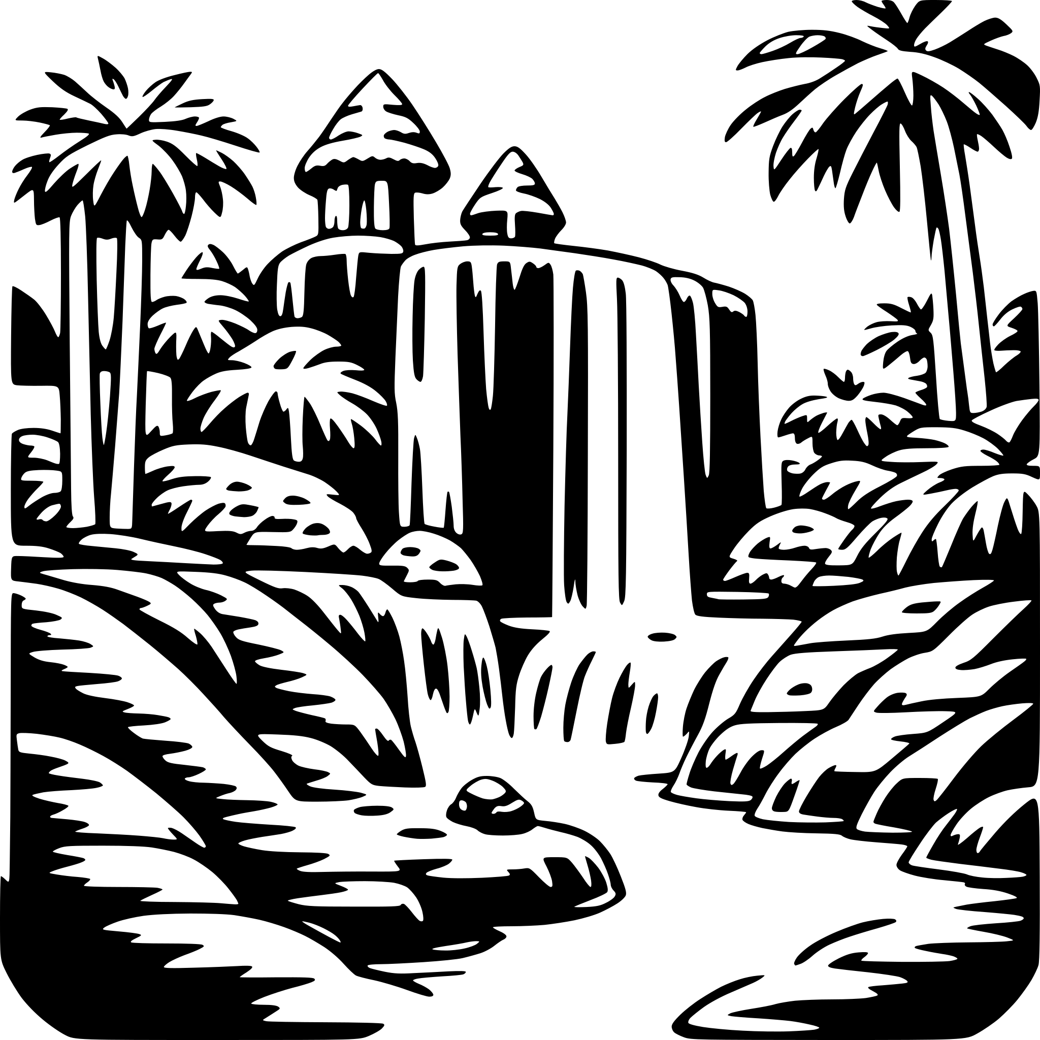 AI-generated SVG of a jungle waterfall swim