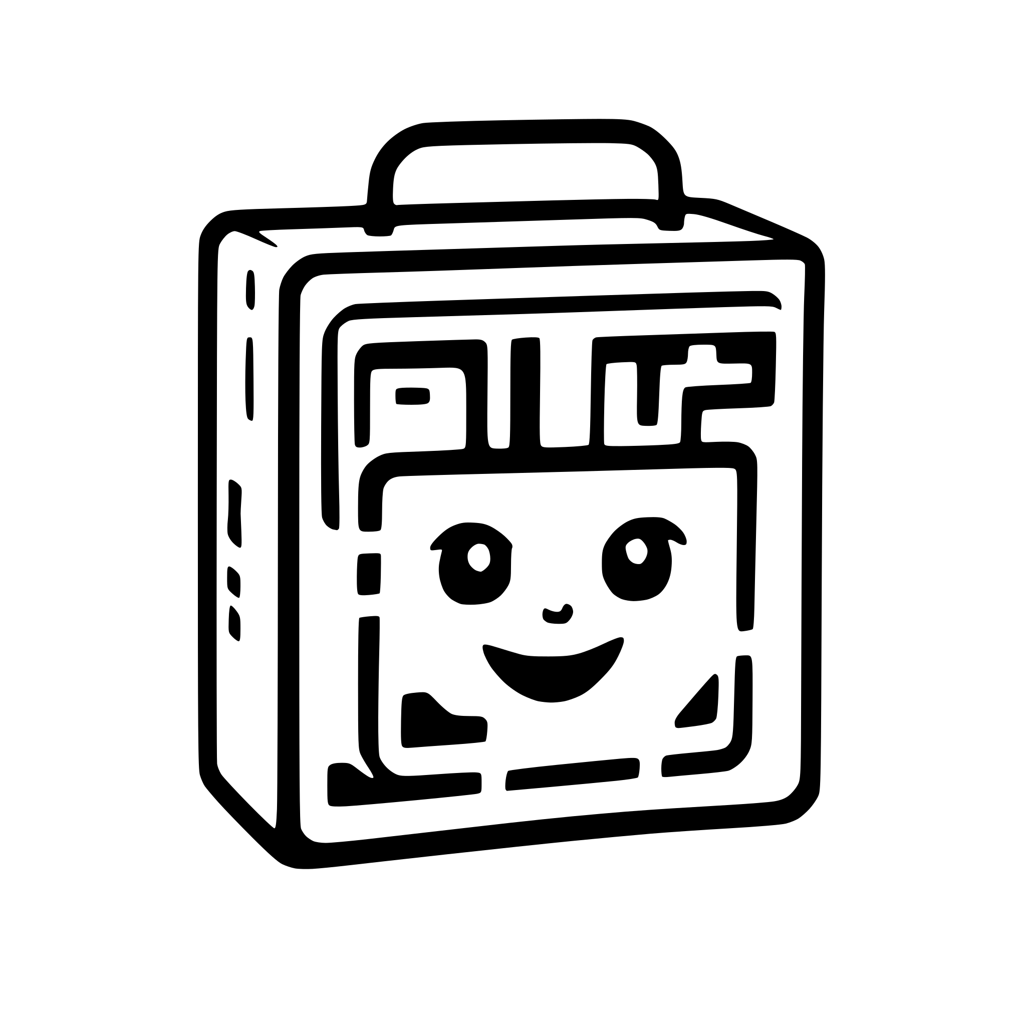 AI-generated SVG of a a box open at the top without lid with serveral denture models and pieces of pater. on the front a sticker with a qr code