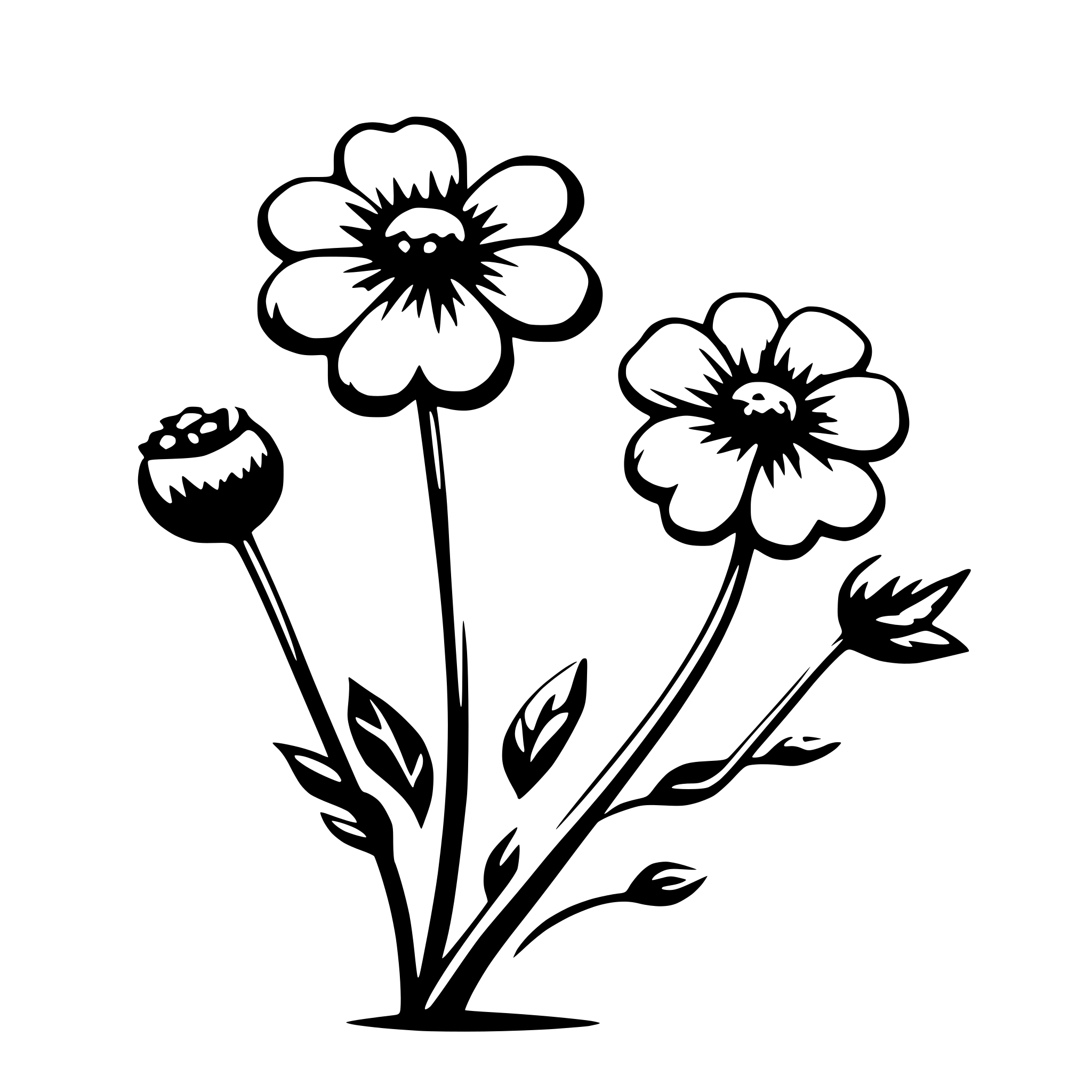 AI-generated SVG of a simple flowers on 1 long curving stem