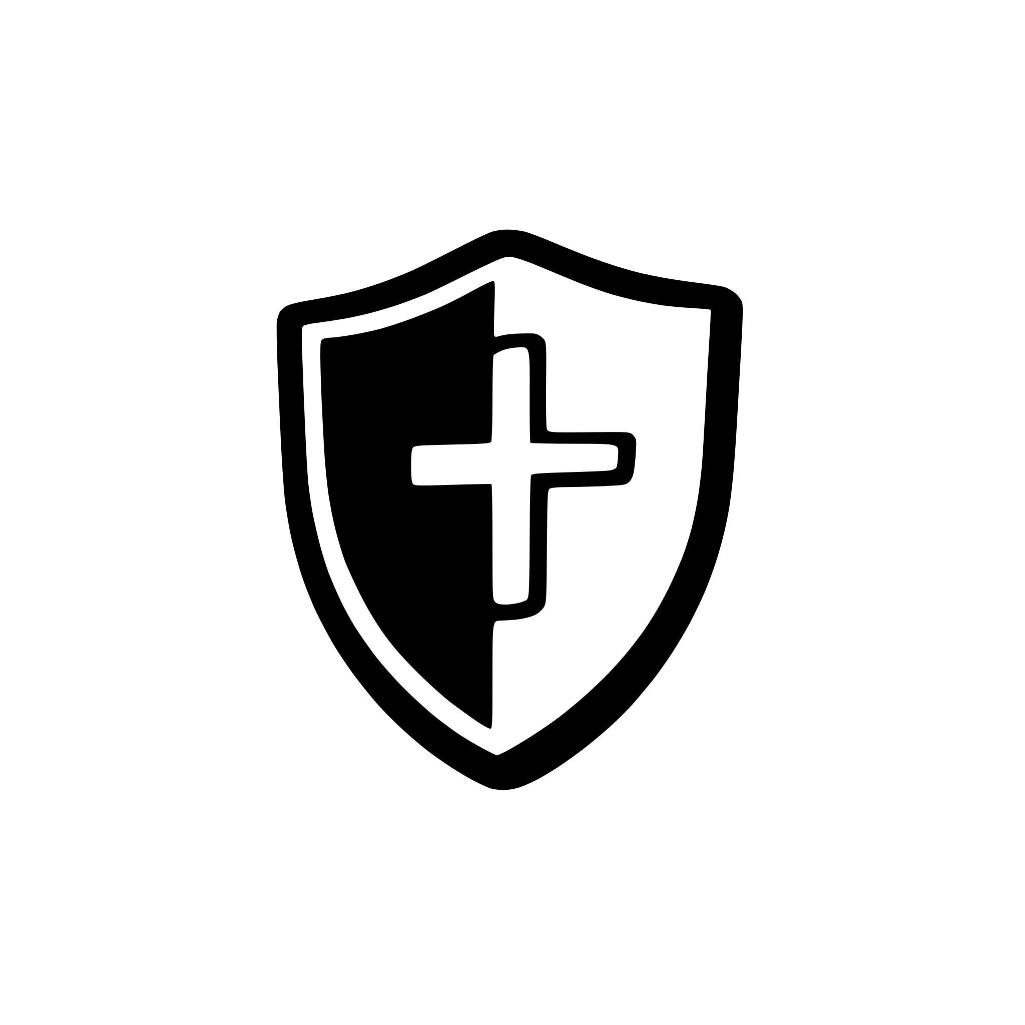 AI-generated SVG of 'Black shield with white cross'